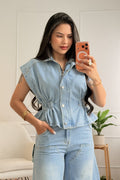 Conjunto de colete e calça de ganga MOCHY - lavishiochicconjuntoMochy