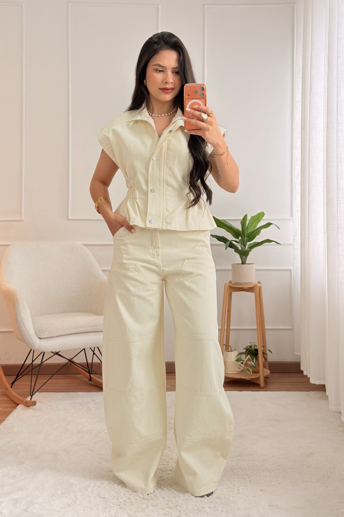 Conjunto de colete e calça de ganga MOCHY - lavishiochicconjuntoMochy