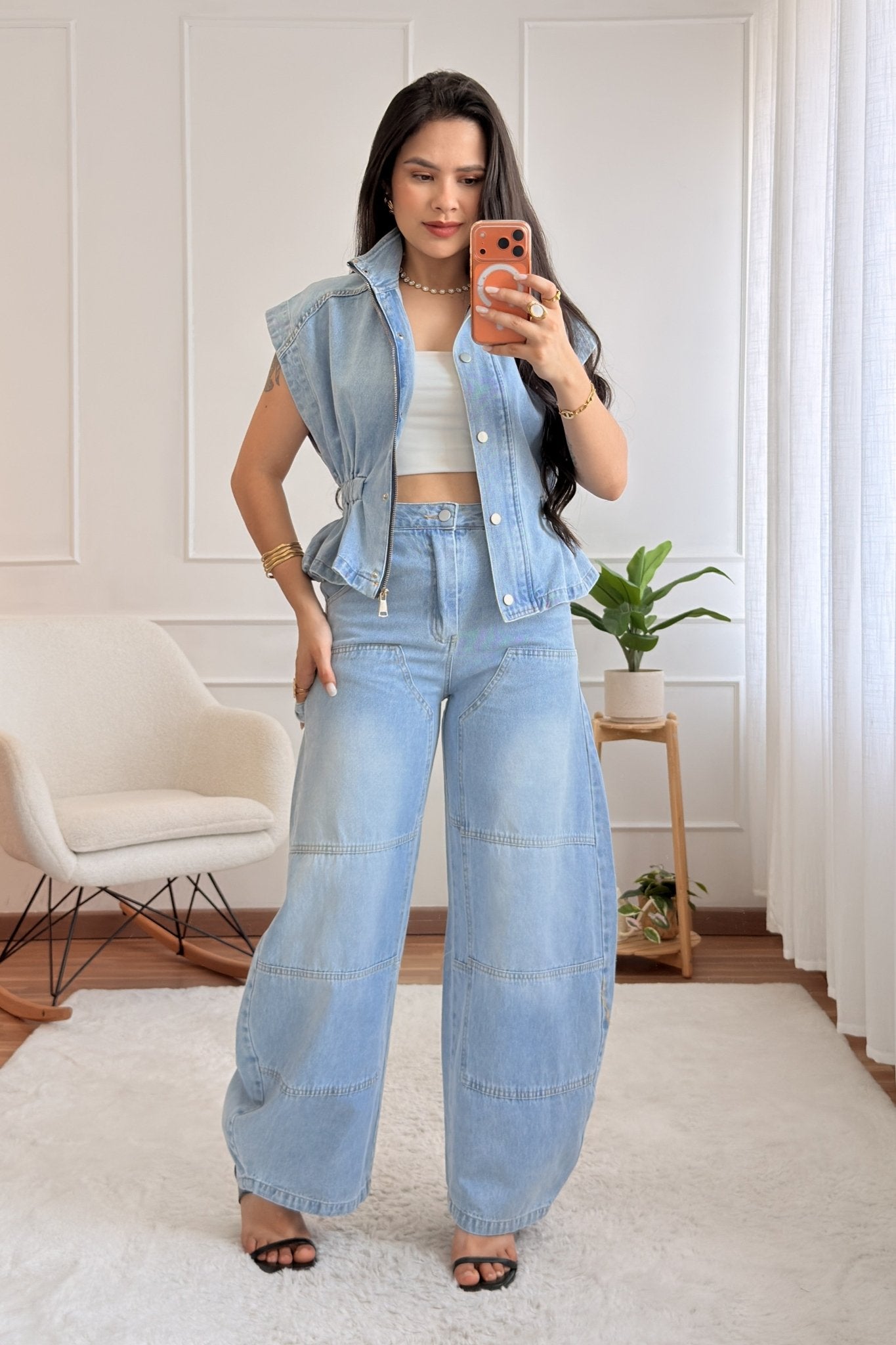 Conjunto de colete e calça de ganga MOCHY - lavishiochicconjuntoMochy