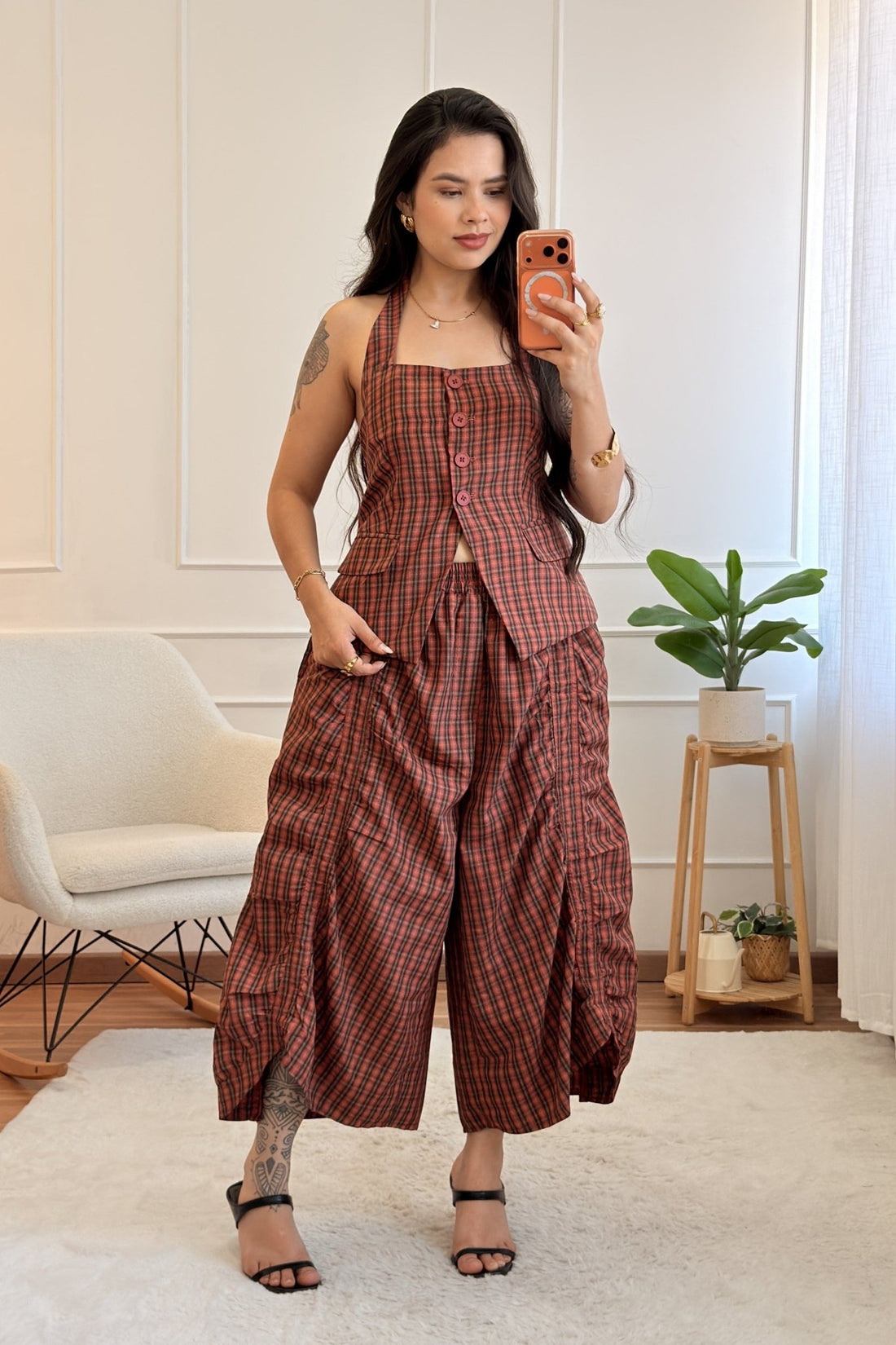 Conjunto de colete e calça em xadrez MOCHY - lavishiochicconjuntoMochy