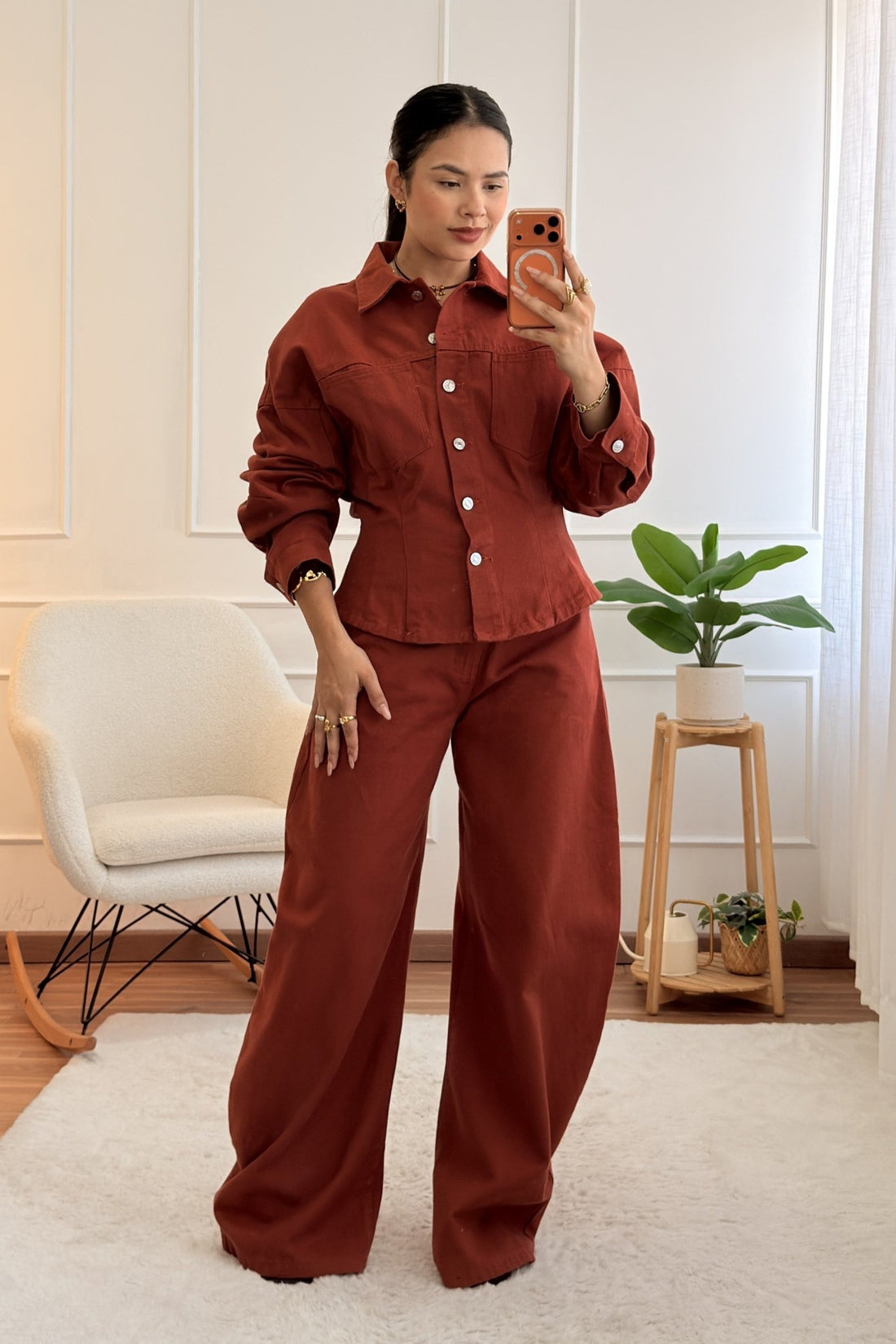 Conjunto de ganga casaco curto e calças largas - lavishiochicconjuntolavishiochic