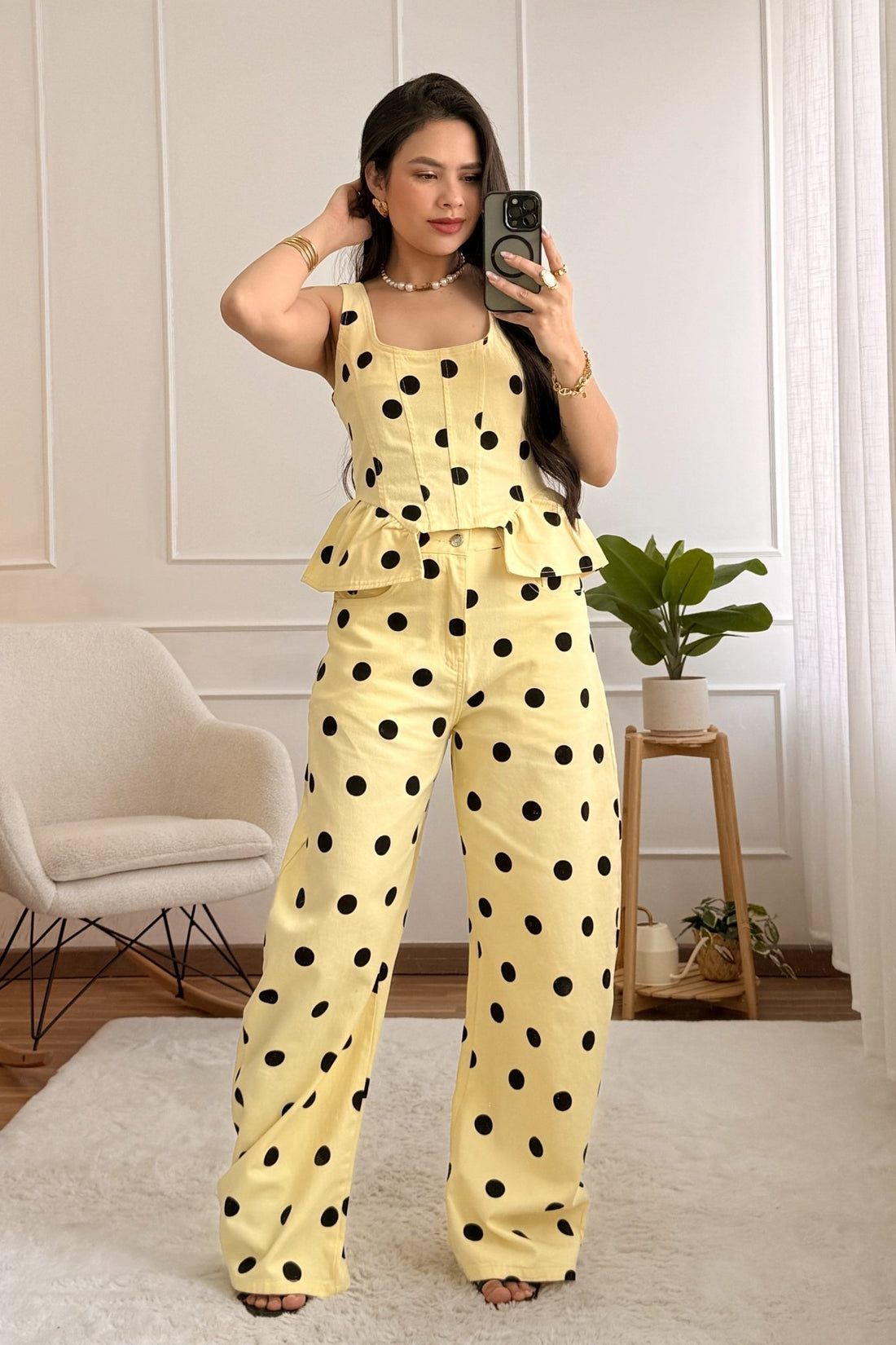 Conjunto de ganga com estampa de bolinhas - lavishiochicconjuntolavishiochic