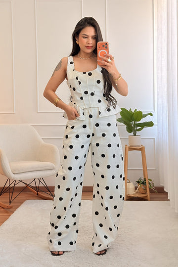 Conjunto de ganga com estampa de bolinhas - lavishiochicconjuntolavishiochic
