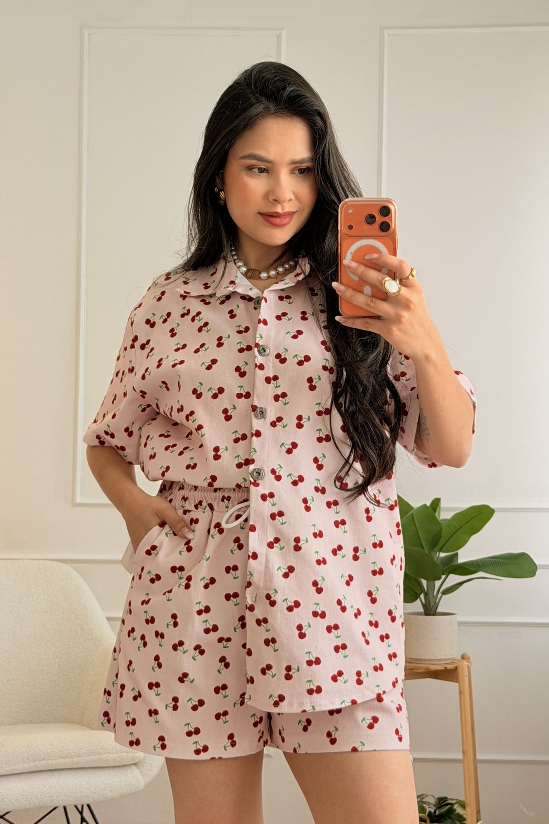 Conjunto de ganga com estampa de cerejas - lavishiochicconjuntolavishiochic