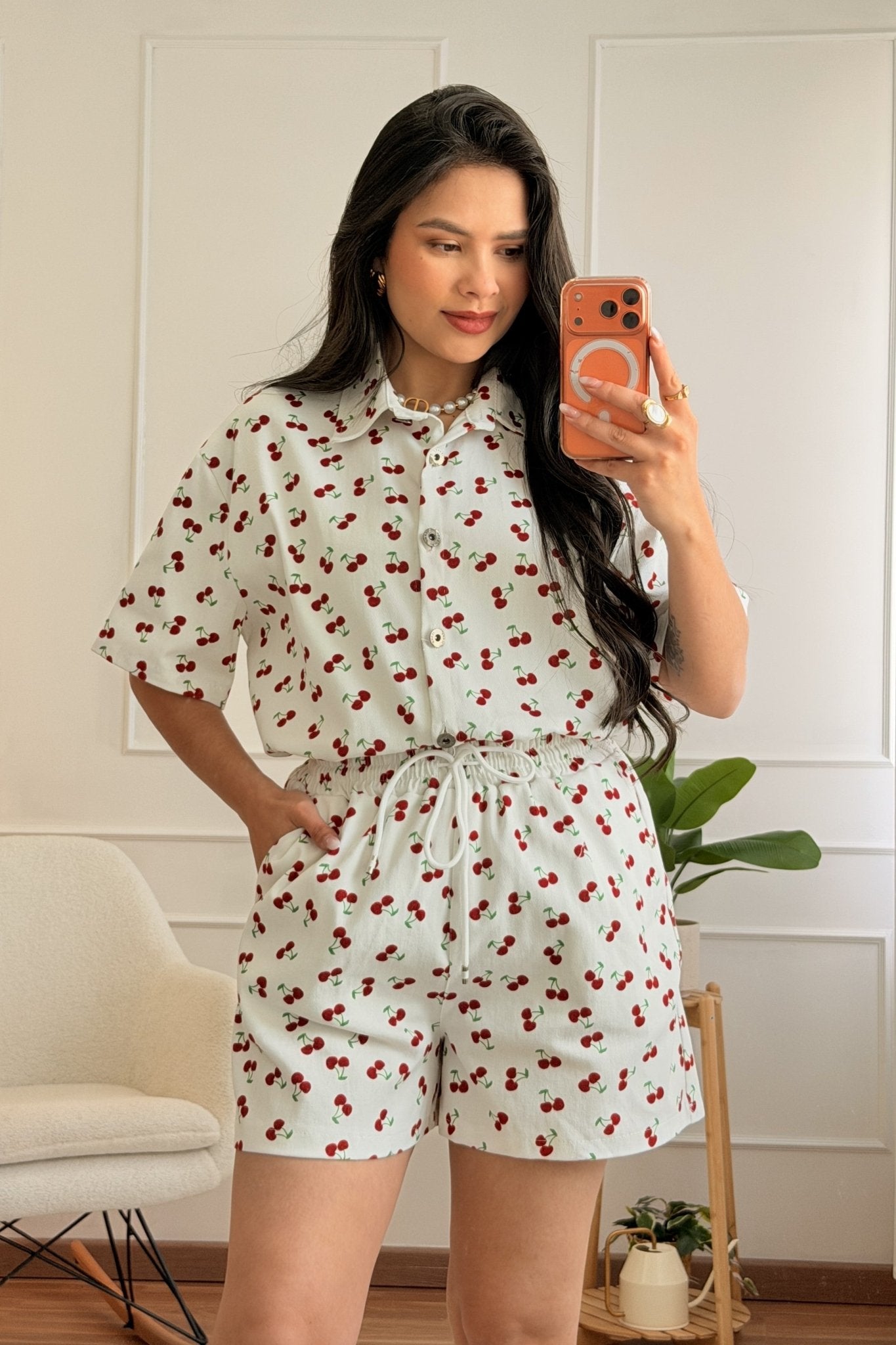 Conjunto de ganga com estampa de cerejas - lavishiochicconjuntolavishiochic