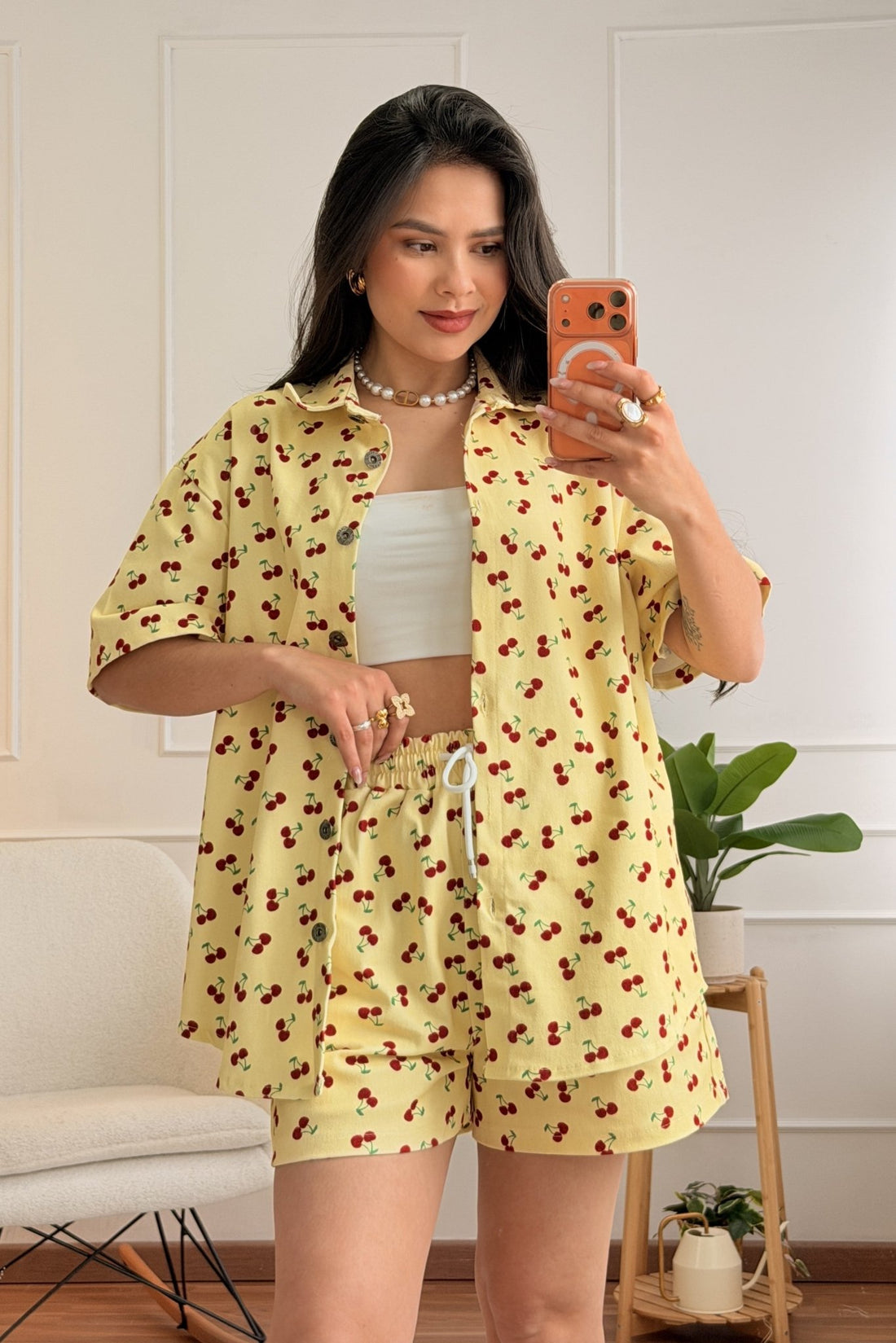 Conjunto de ganga com estampa de cerejas - lavishiochicconjuntolavishiochic