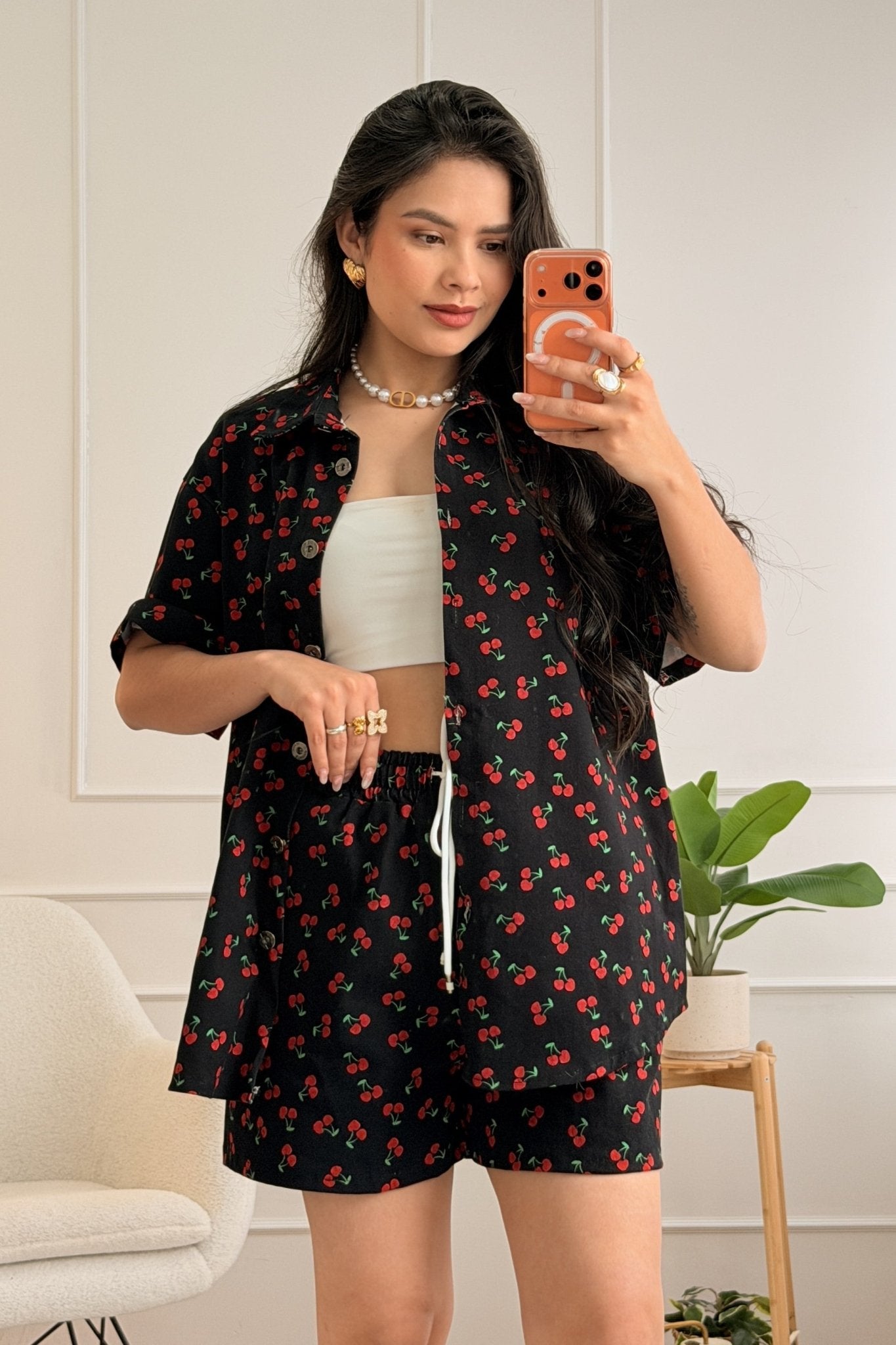 Conjunto de ganga com estampa de cerejas - lavishiochicconjuntolavishiochic