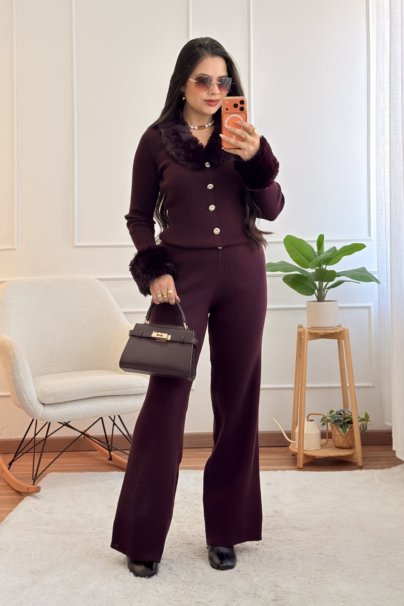 Conjunto de malha com gola de pelúcia removível - lavishiochicconjuntoslavishiochic