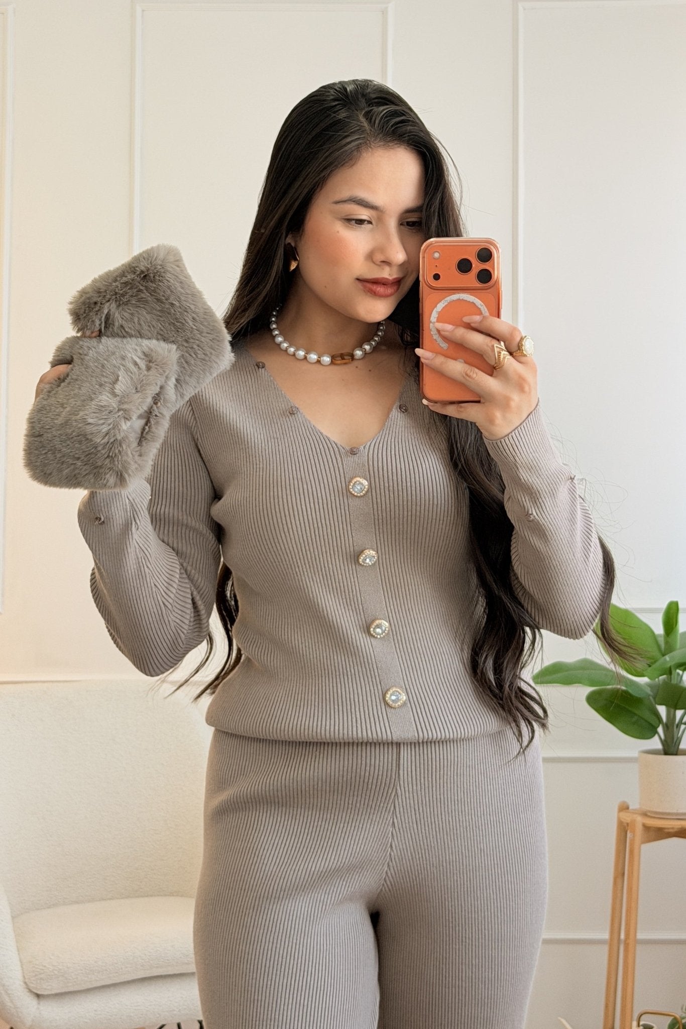 Conjunto de malha com gola de pelúcia removível - lavishiochicconjuntoslavishiochic