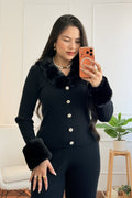 Conjunto de malha com gola de pelúcia removível - lavishiochicconjuntoslavishiochic