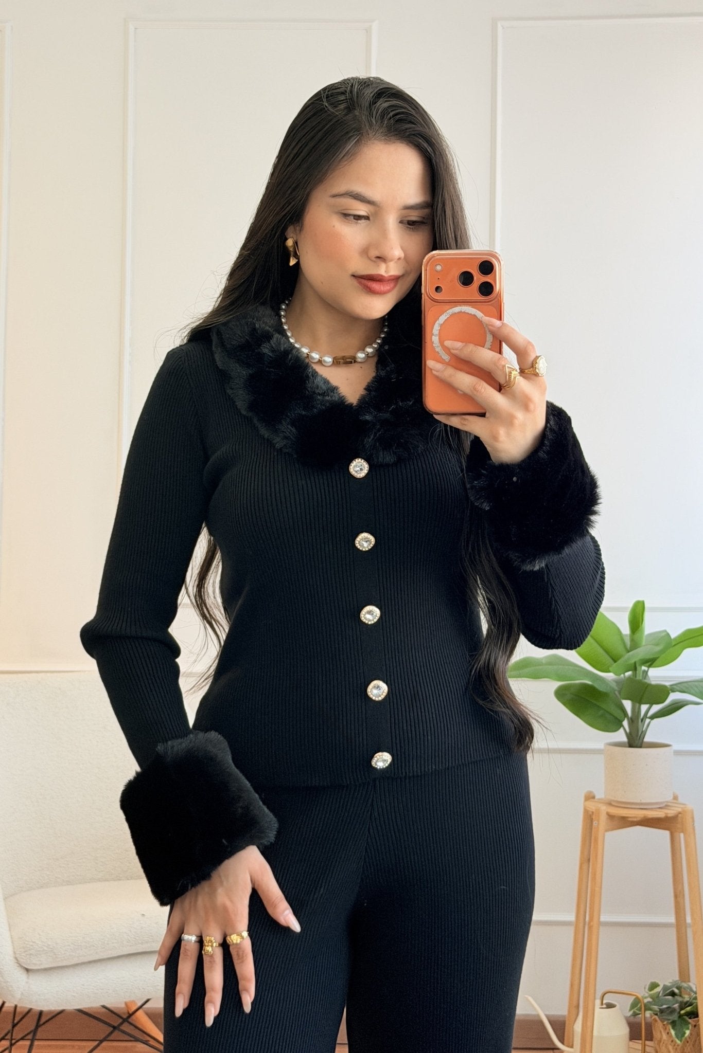 Conjunto de malha com gola de pelúcia removível - lavishiochicconjuntoslavishiochic