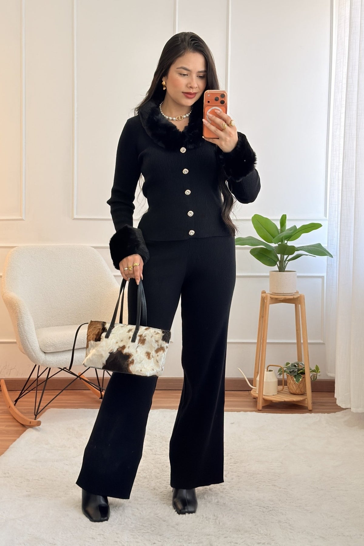 Conjunto de malha com gola de pelúcia removível - lavishiochicconjuntoslavishiochic