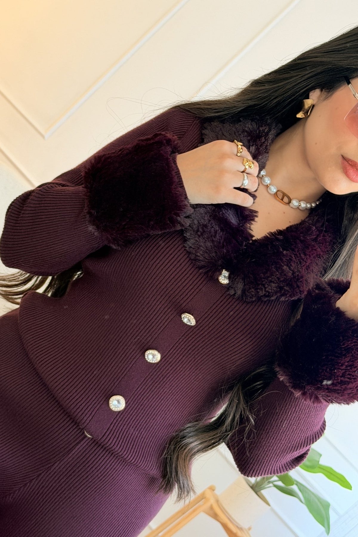 Conjunto de malha com gola de pelúcia removível - lavishiochicconjuntoslavishiochic