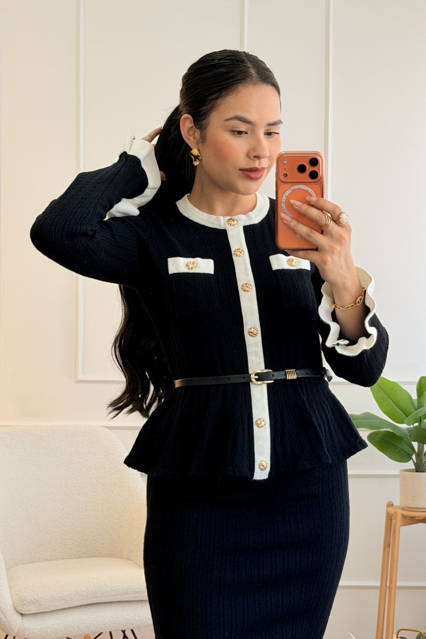 Conjunto de malha estilo tweed com saia midi - lavishiochicconjuntoslavishiochic