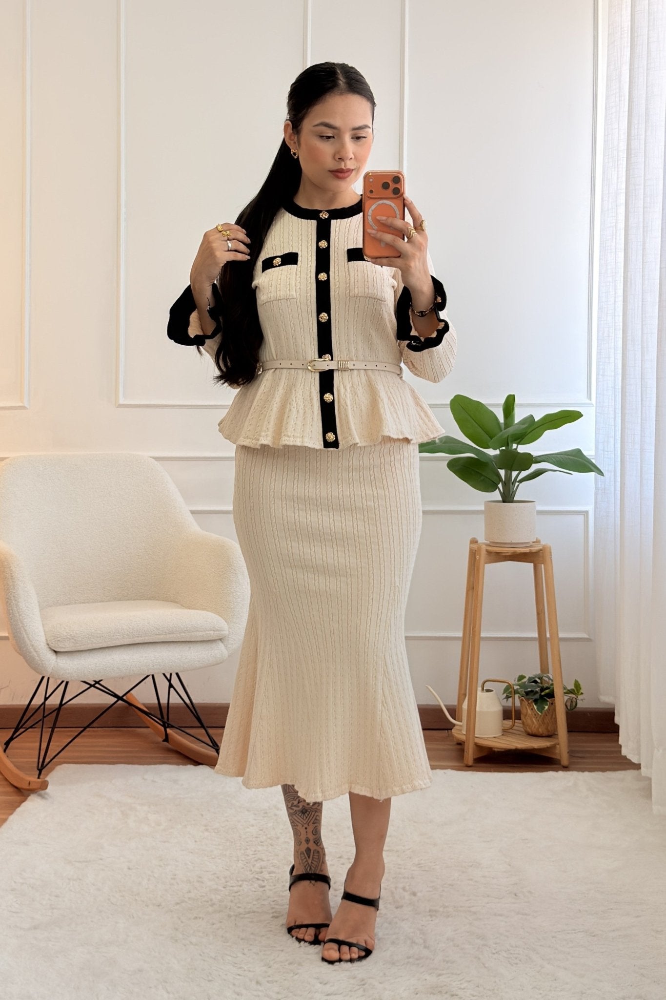 Conjunto de malha estilo tweed com saia midi - lavishiochicconjuntoslavishiochic