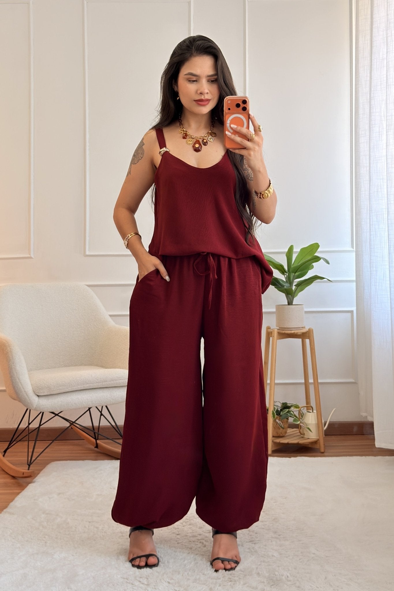 Conjunto de top e calça detalhe metálico - lavishiochicconjuntolavishiochic