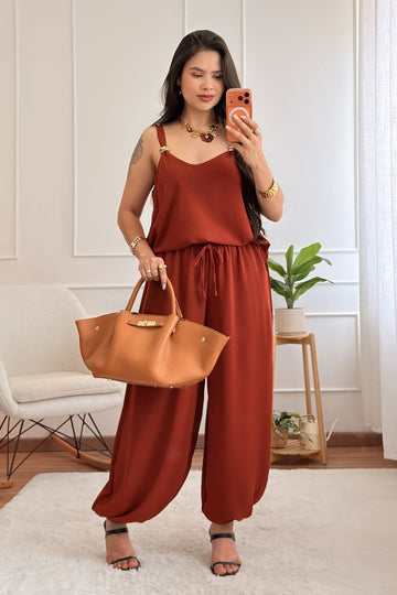 Conjunto de top e calça detalhe metálico - lavishiochicconjuntolavishiochic