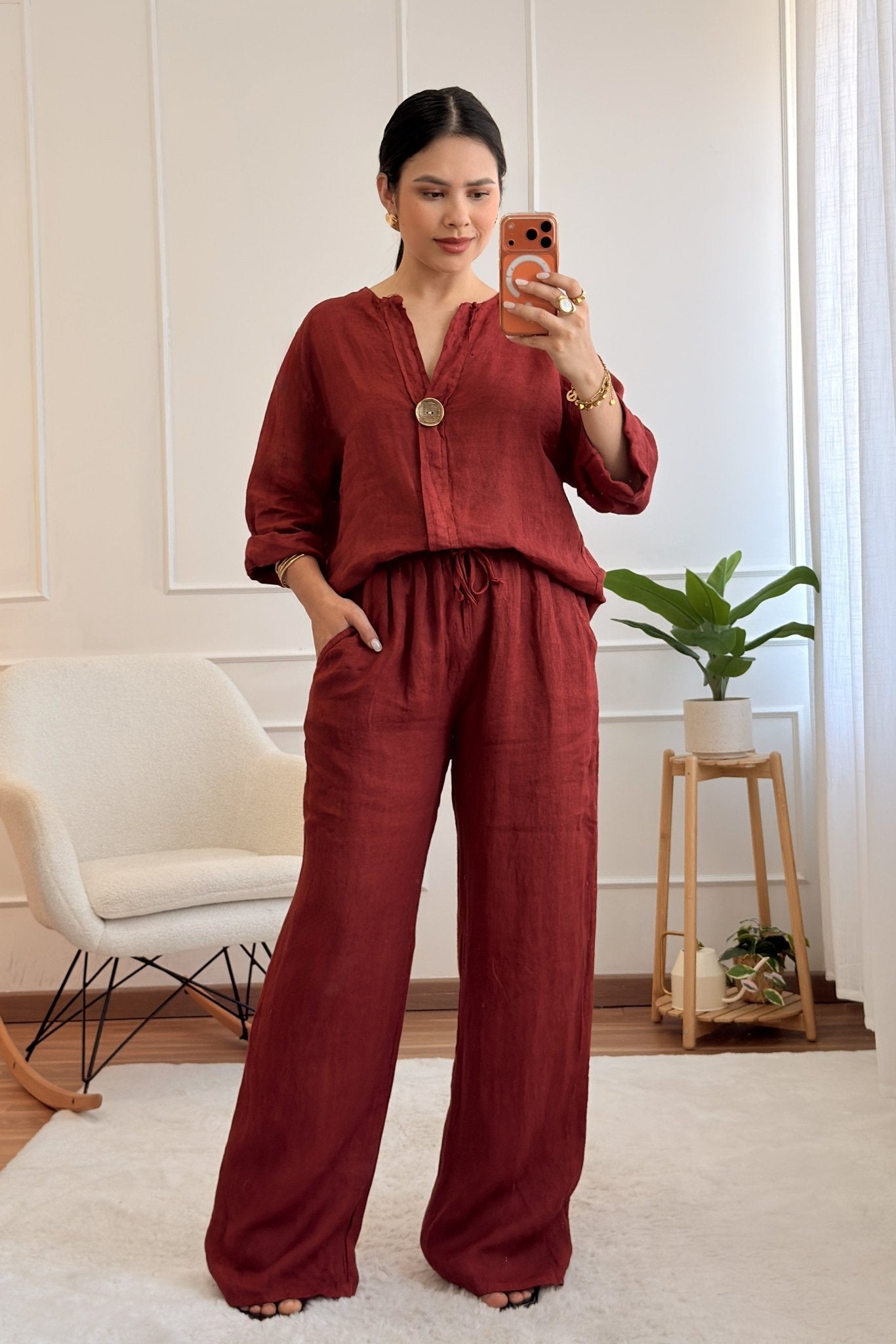 Conjunto em 100%linho com camisa e calça - lavishiochicconjuntolavishiochic