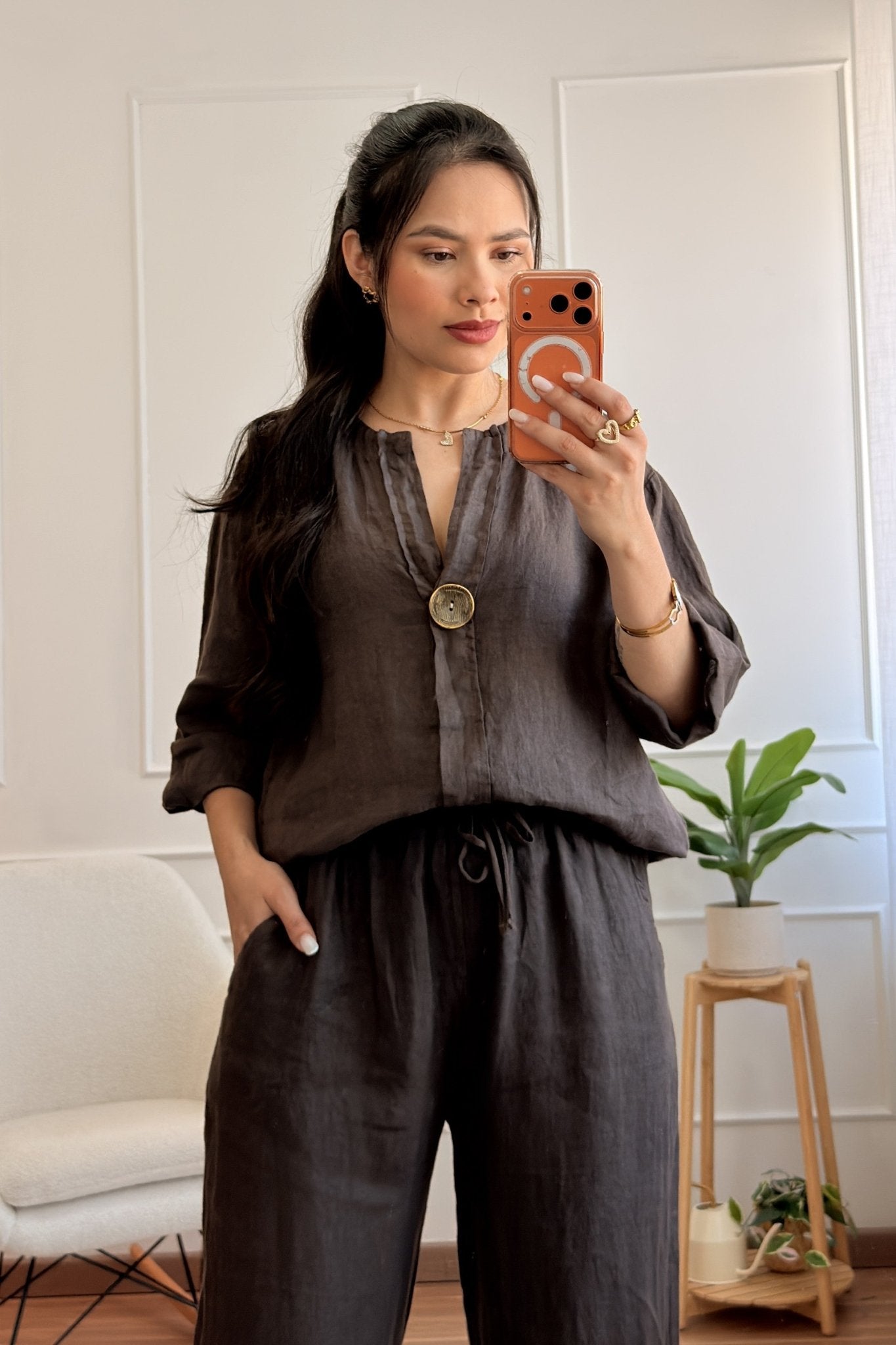 Conjunto em 100%linho com camisa e calça - lavishiochicconjuntolavishiochic