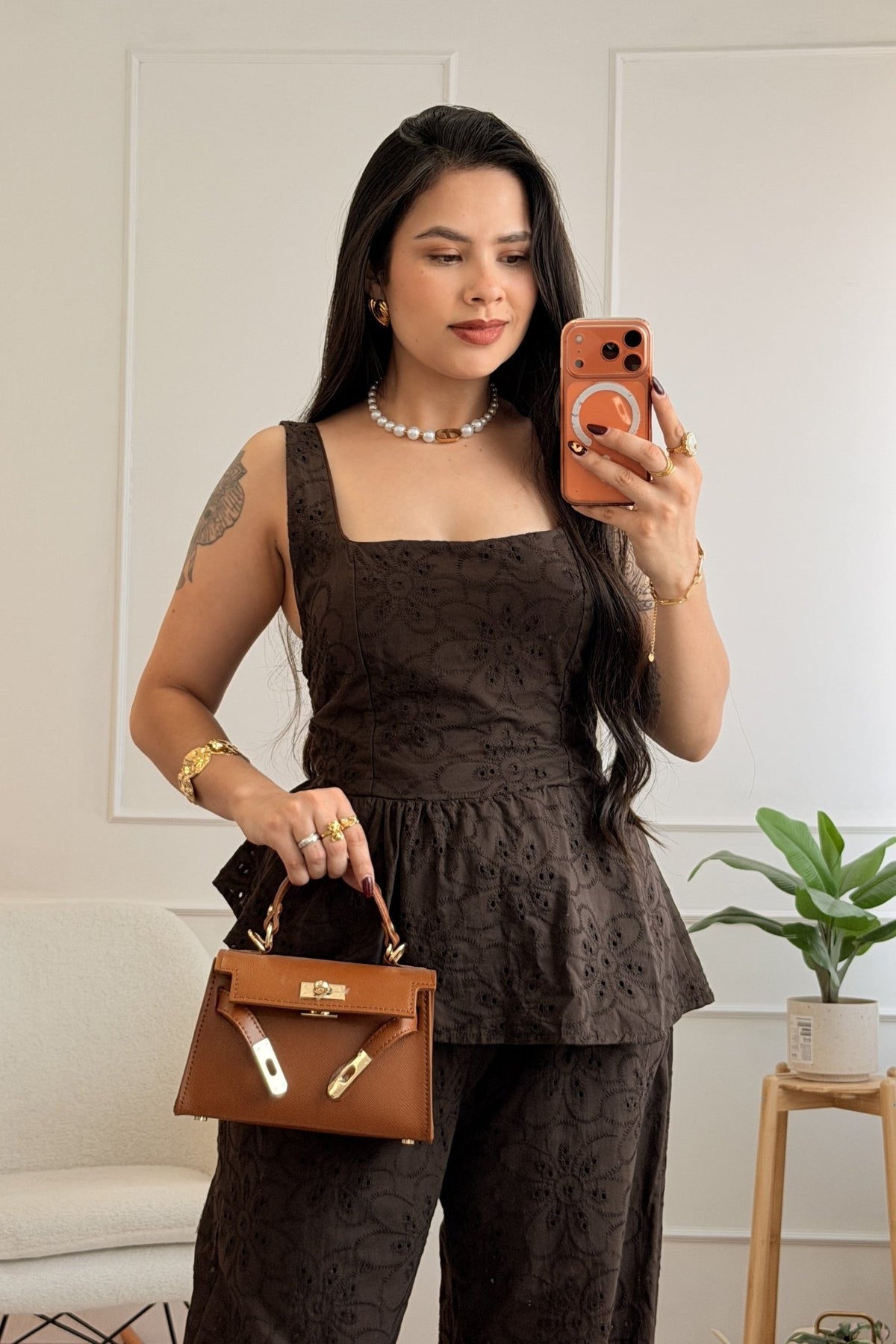 Conjunto em bordado inglês com barra em folho - lavishiochicconjuntolavishiochic