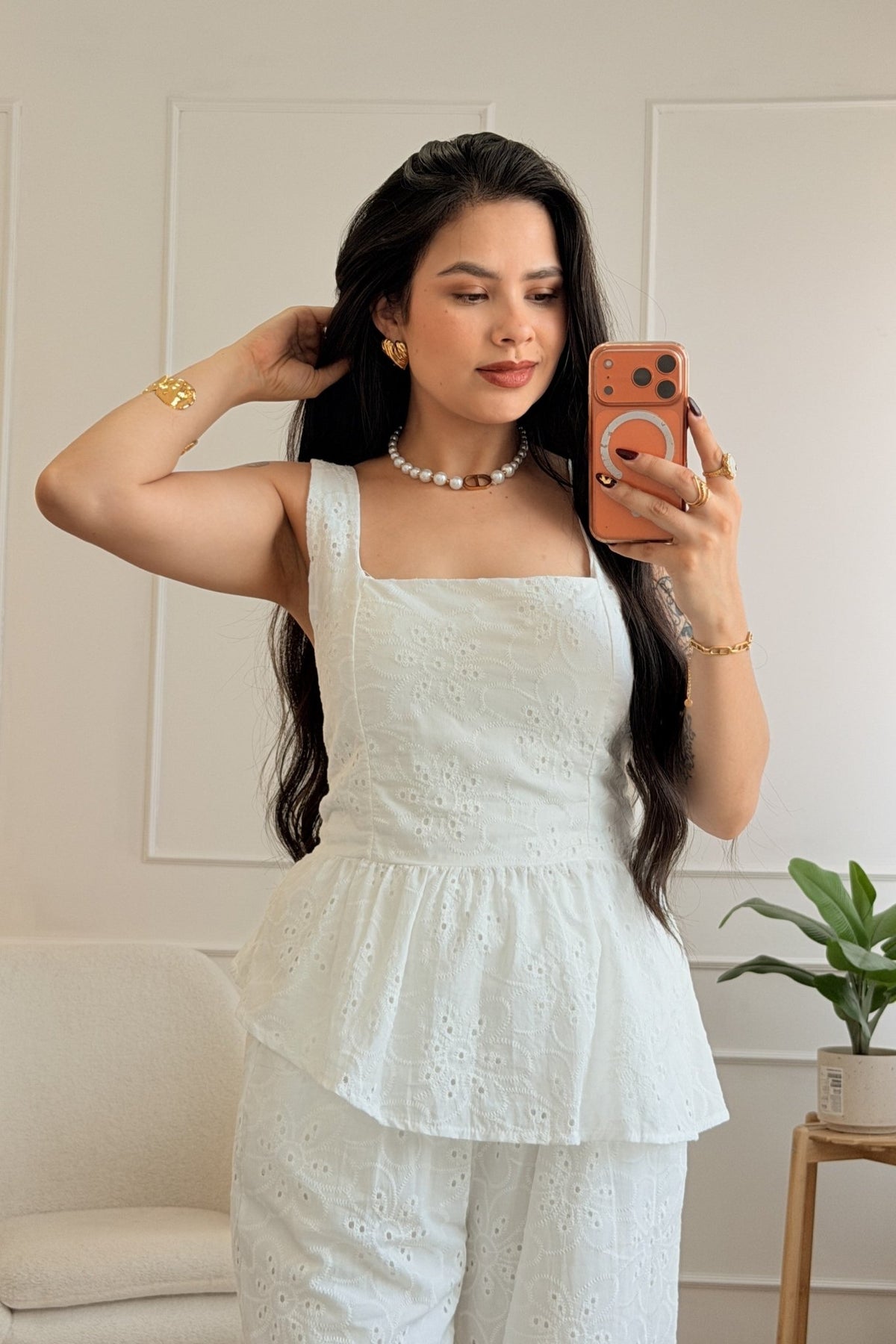 Conjunto em bordado inglês com barra em folho - lavishiochicconjuntolavishiochic