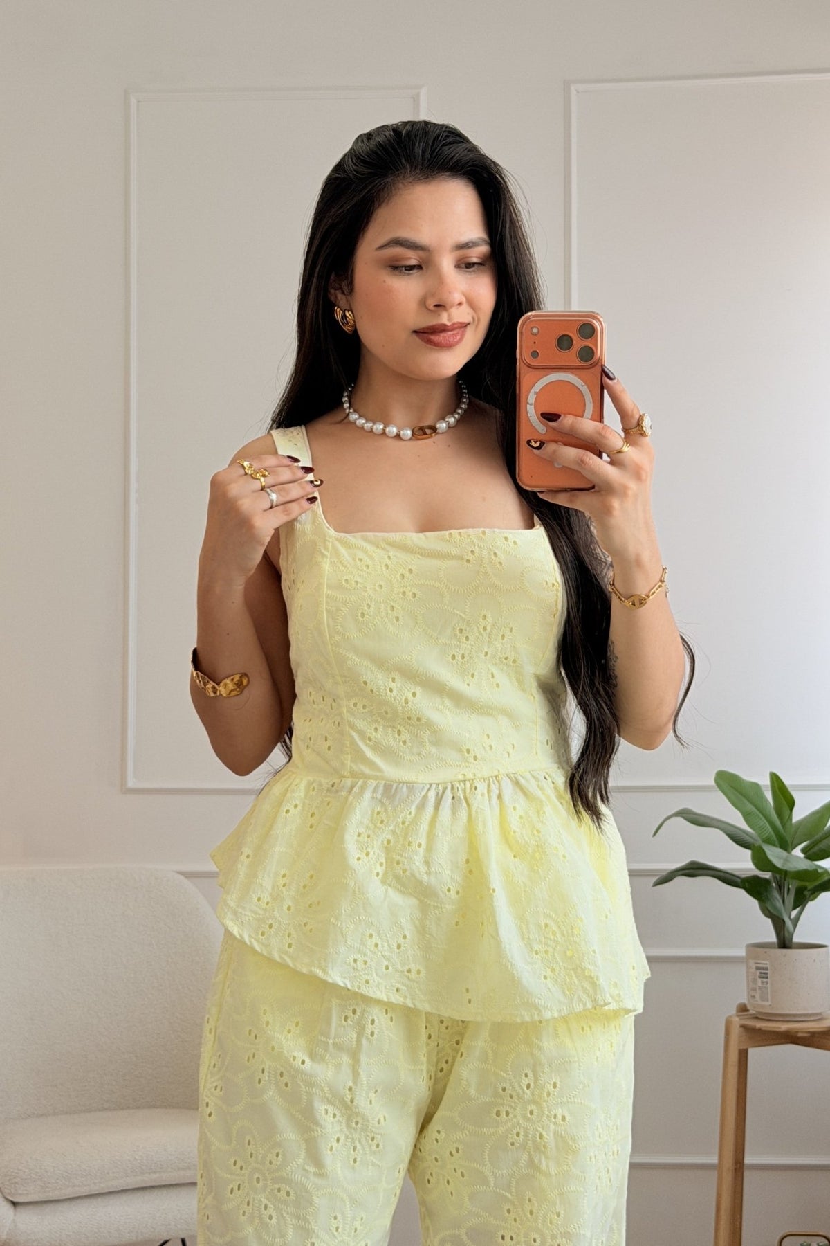 Conjunto em bordado inglês com barra em folho - lavishiochicconjuntolavishiochic
