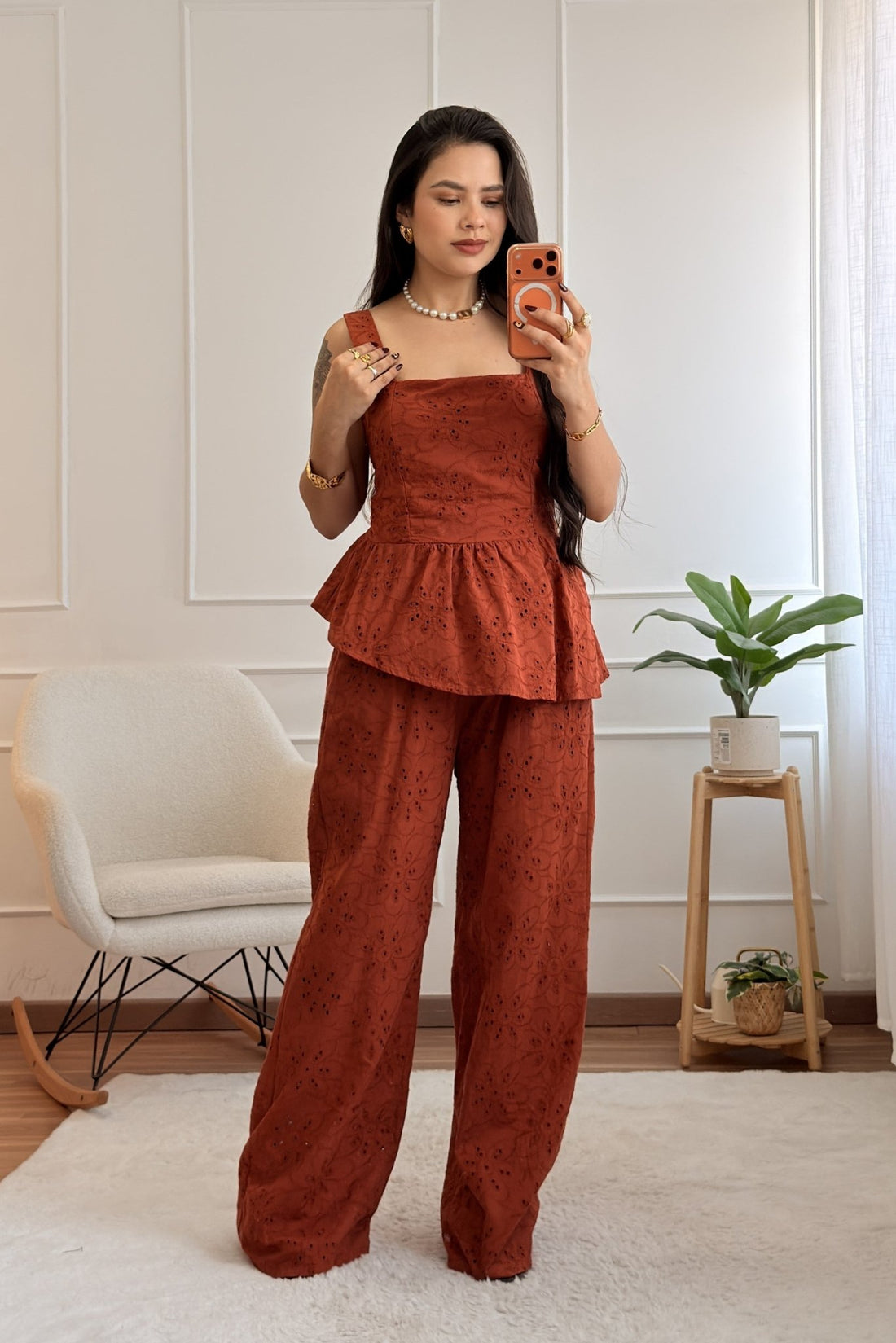 Conjunto em bordado inglês com barra em folho - lavishiochicconjuntolavishiochic