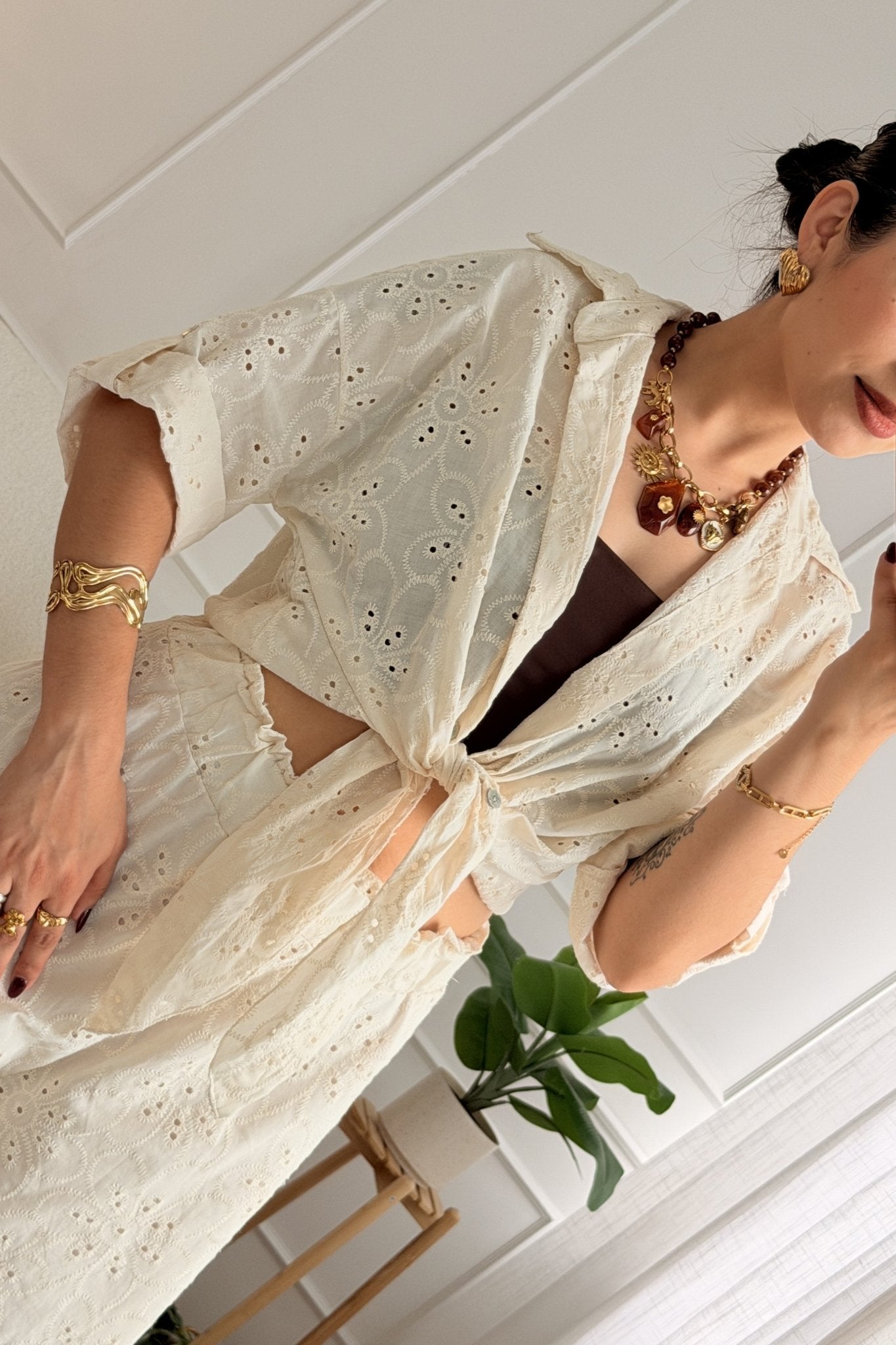 Conjunto em bordado inglês com camisa - lavishiochicconjuntolavishiochic