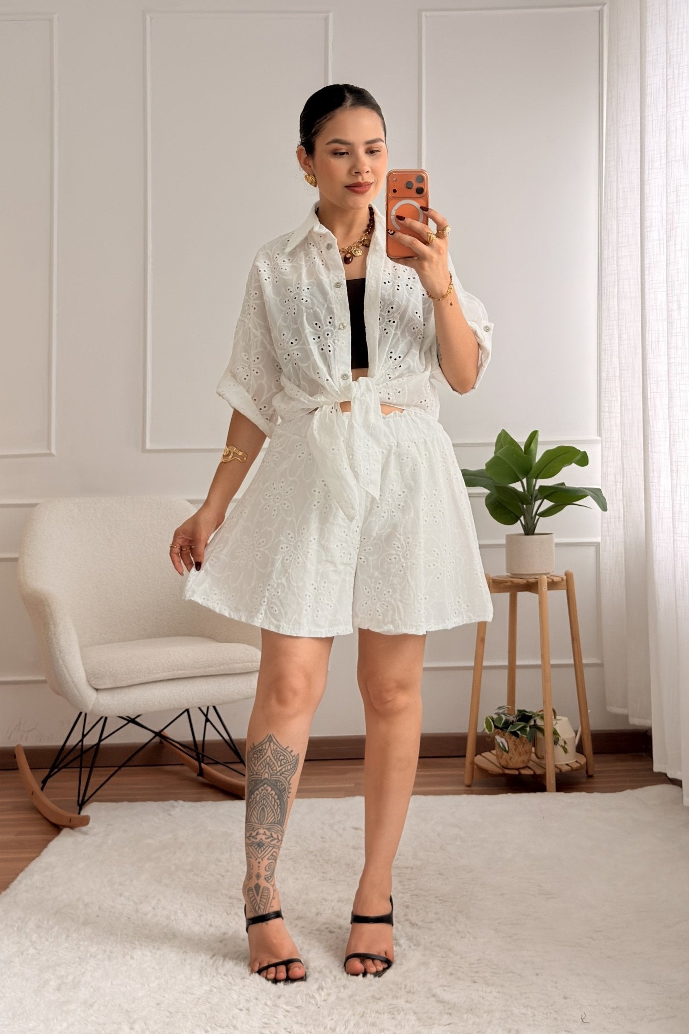 Conjunto em bordado inglês com camisa - lavishiochicconjuntolavishiochic