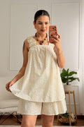 Conjunto em bordado inglês top evasê e calção - lavishiochicconjuntolavishiochic