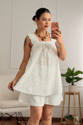 Conjunto em bordado inglês top evasê e calção - lavishiochicconjuntolavishiochic