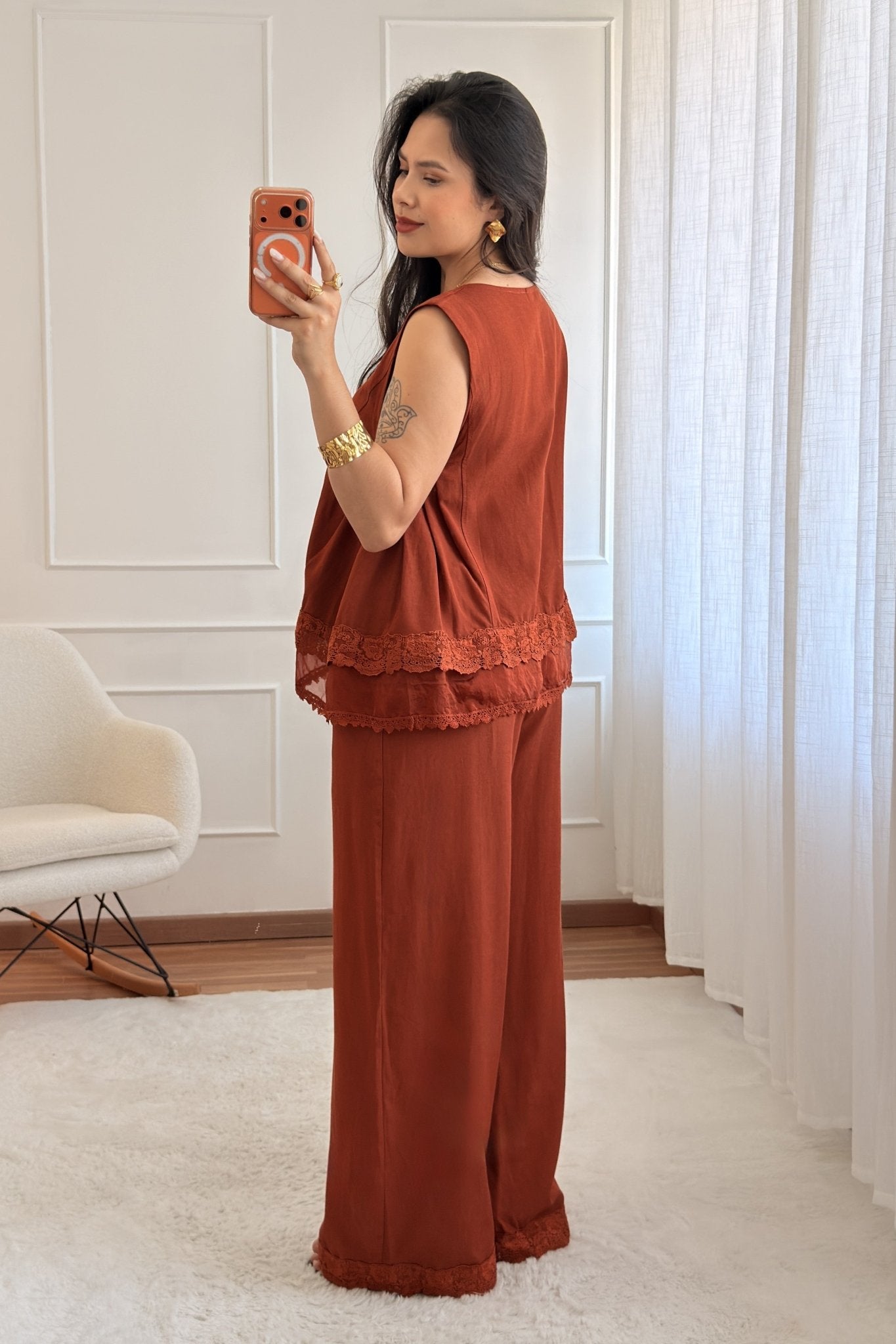 Conjunto em linho 100% com detalhe de renda MOCHY - lavishiochicconjuntoMochy