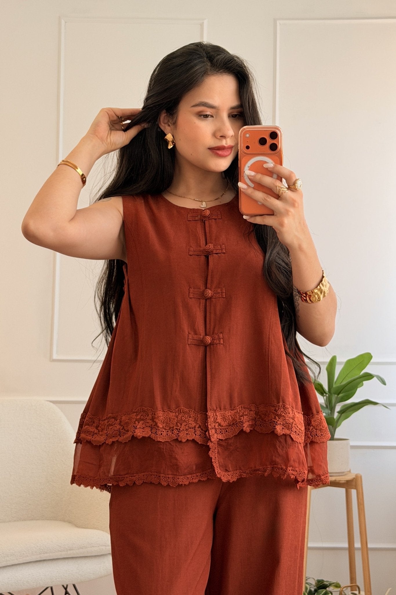 Conjunto em linho 100% com detalhe de renda MOCHY - lavishiochicconjuntoMochy