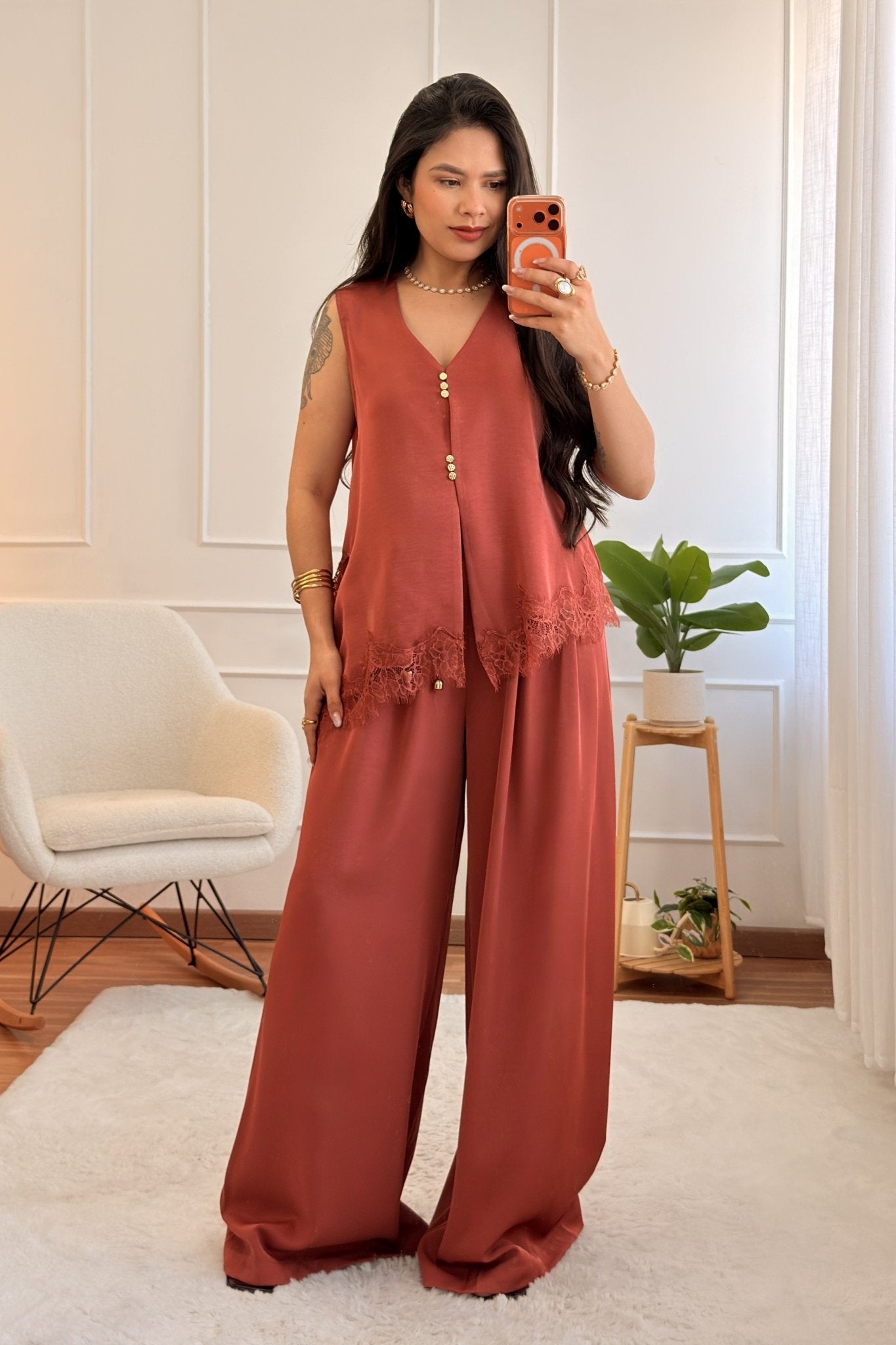 Conjunto fluido com calça de cintura alta ELLI WHITE - lavishiochicconjuntosELLI WHITE