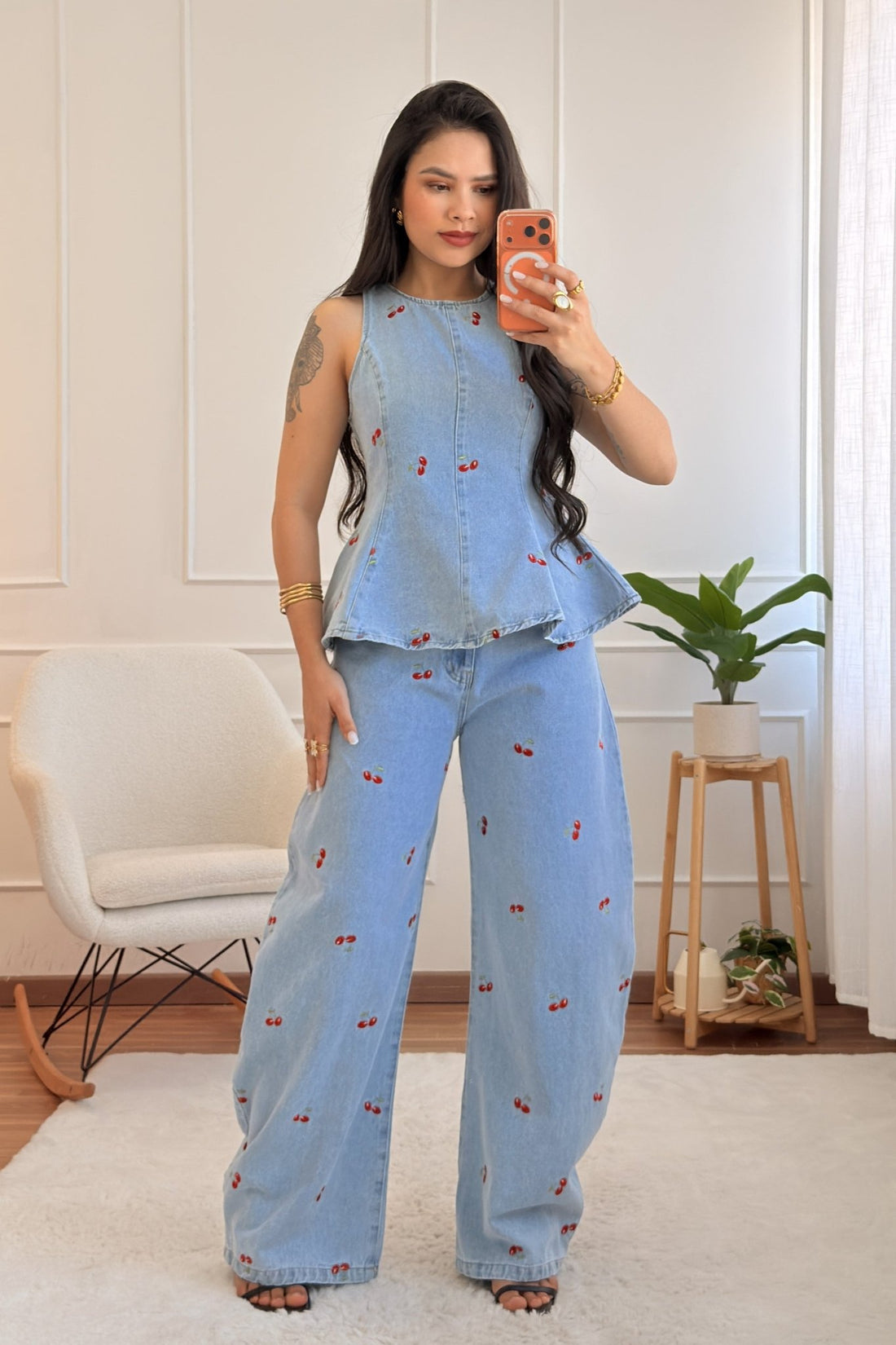 Conjunto ganga bordado de cerejas - lavishiochicconjuntolavishiochic