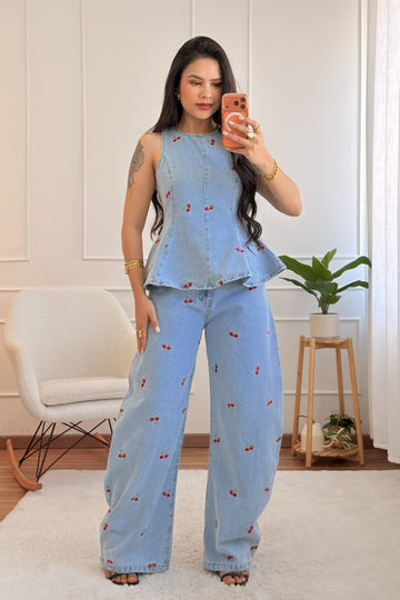 Conjunto ganga bordado de cerejas - lavishiochicconjuntolavishiochic