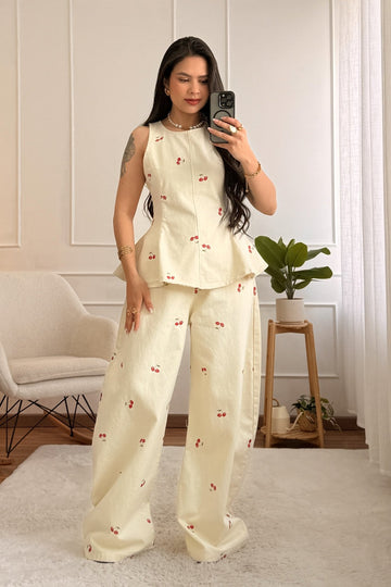 Conjunto ganga bordado de cerejas - lavishiochicconjuntolavishiochic