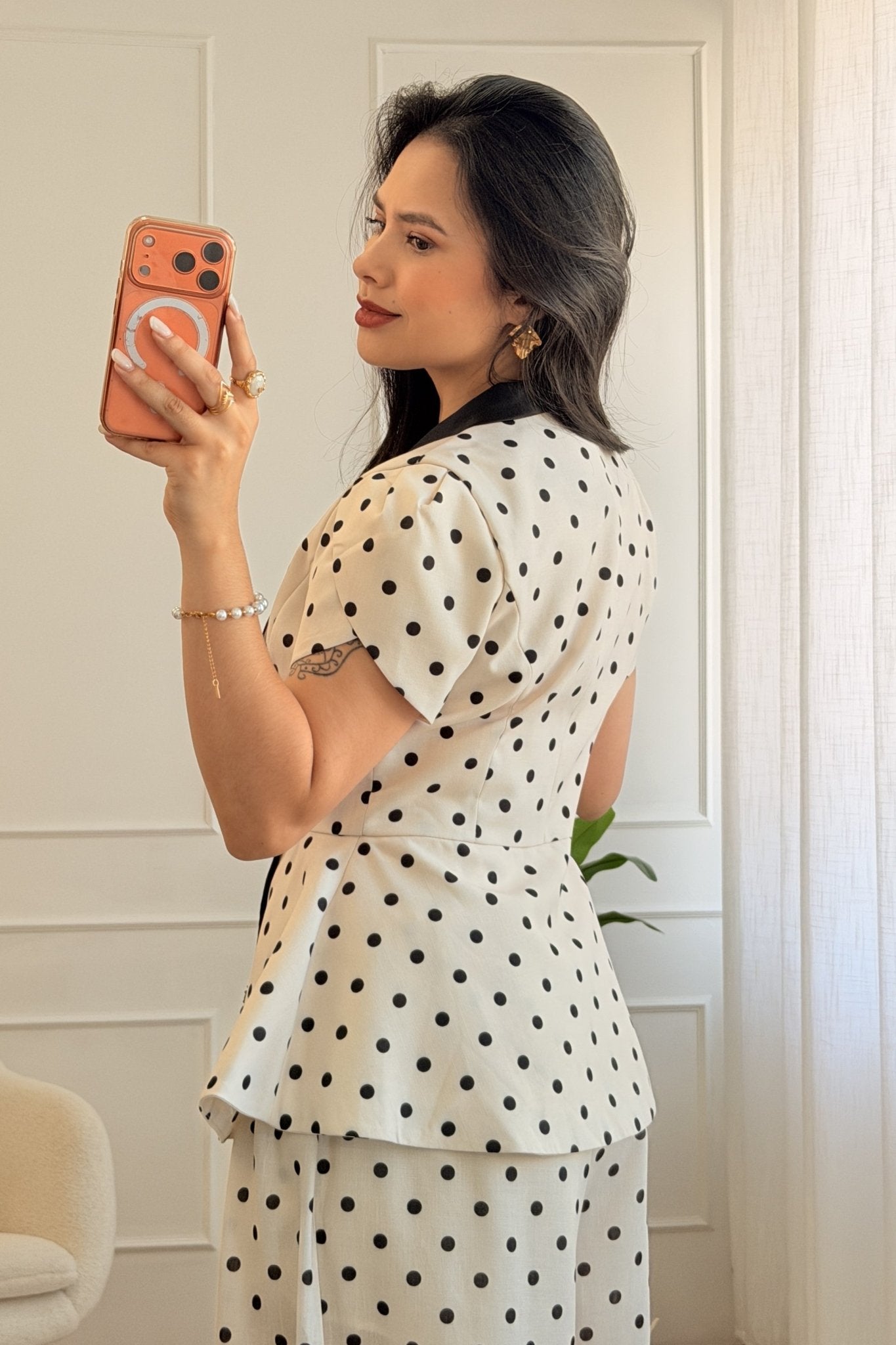 Conjunto pantalona poá em linho 100% MOCHY - lavishiochicconjuntoMochy