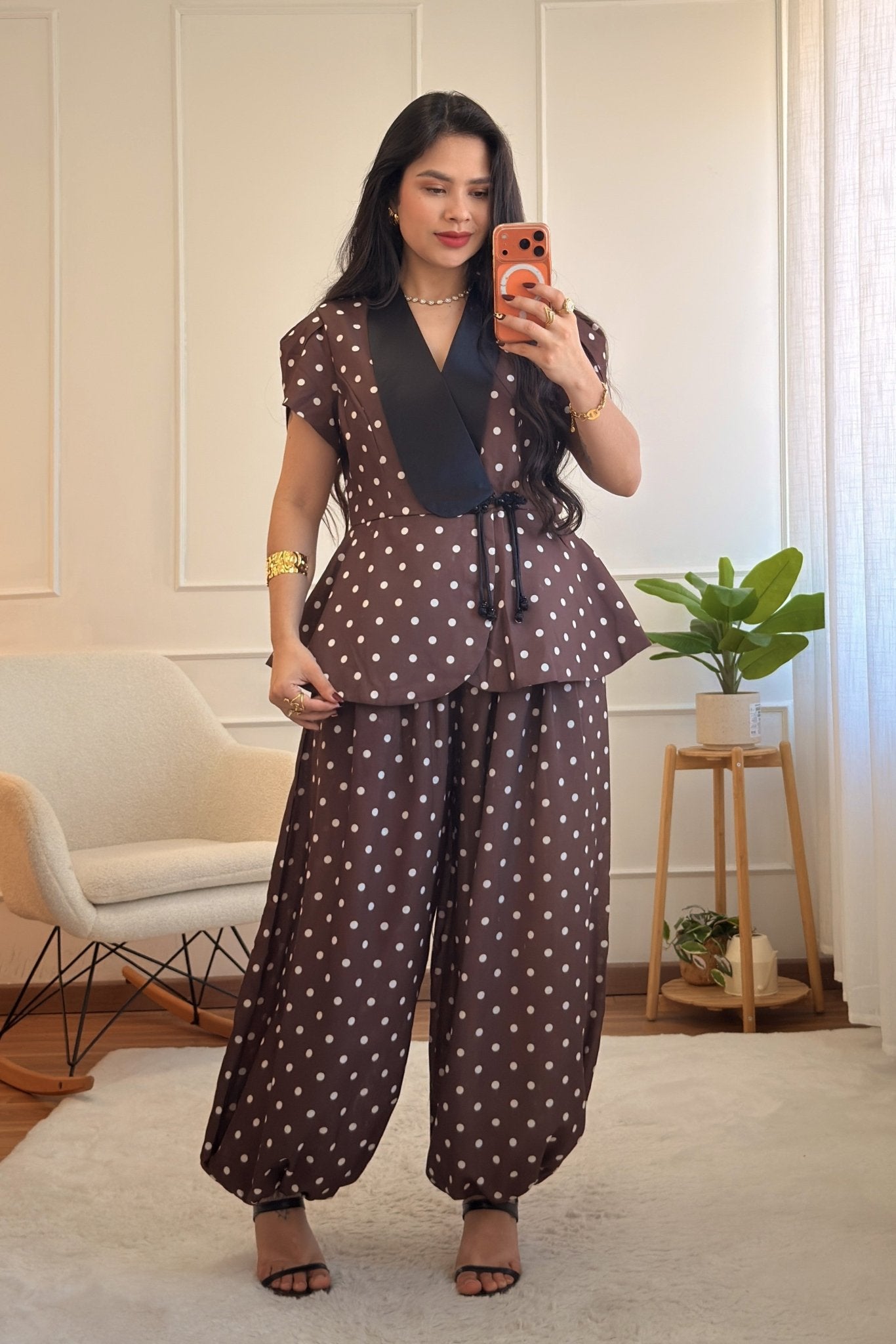 Conjunto pantalona poá em linho 100% MOCHY - lavishiochicconjuntoMochy