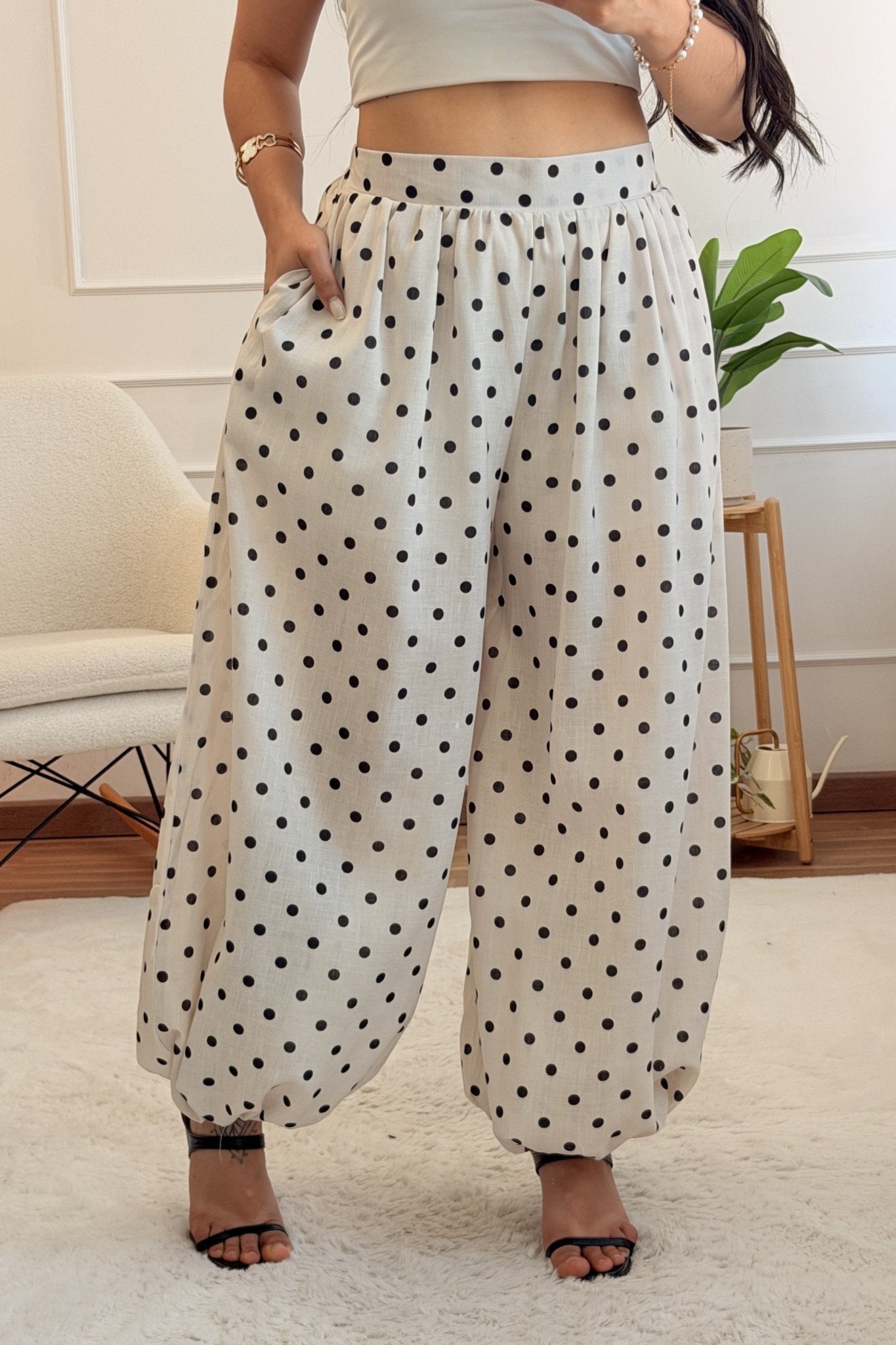 Conjunto pantalona poá em linho 100% MOCHY - lavishiochicconjuntoMochy