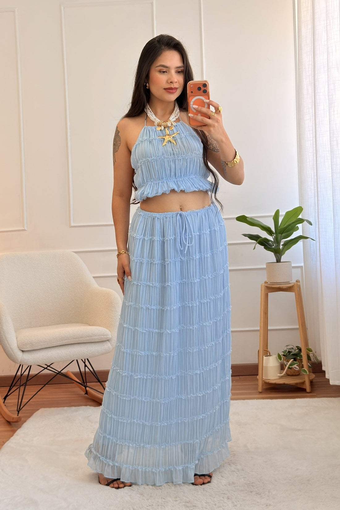 Conjunto plissado com costas abertas FLAMMODE - lavishiochicconjuntoFlammode
