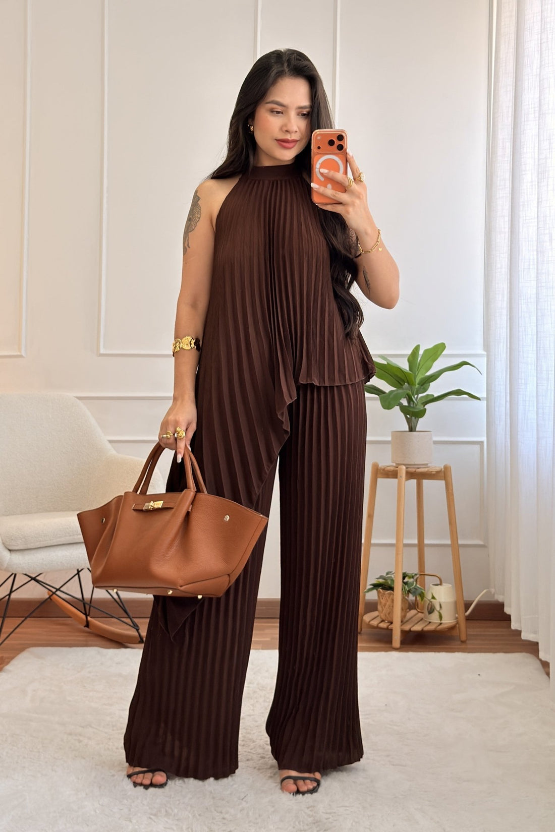 Conjunto plissado com top halter e calça pantalona - lavishiochicconjuntolavishiochic
