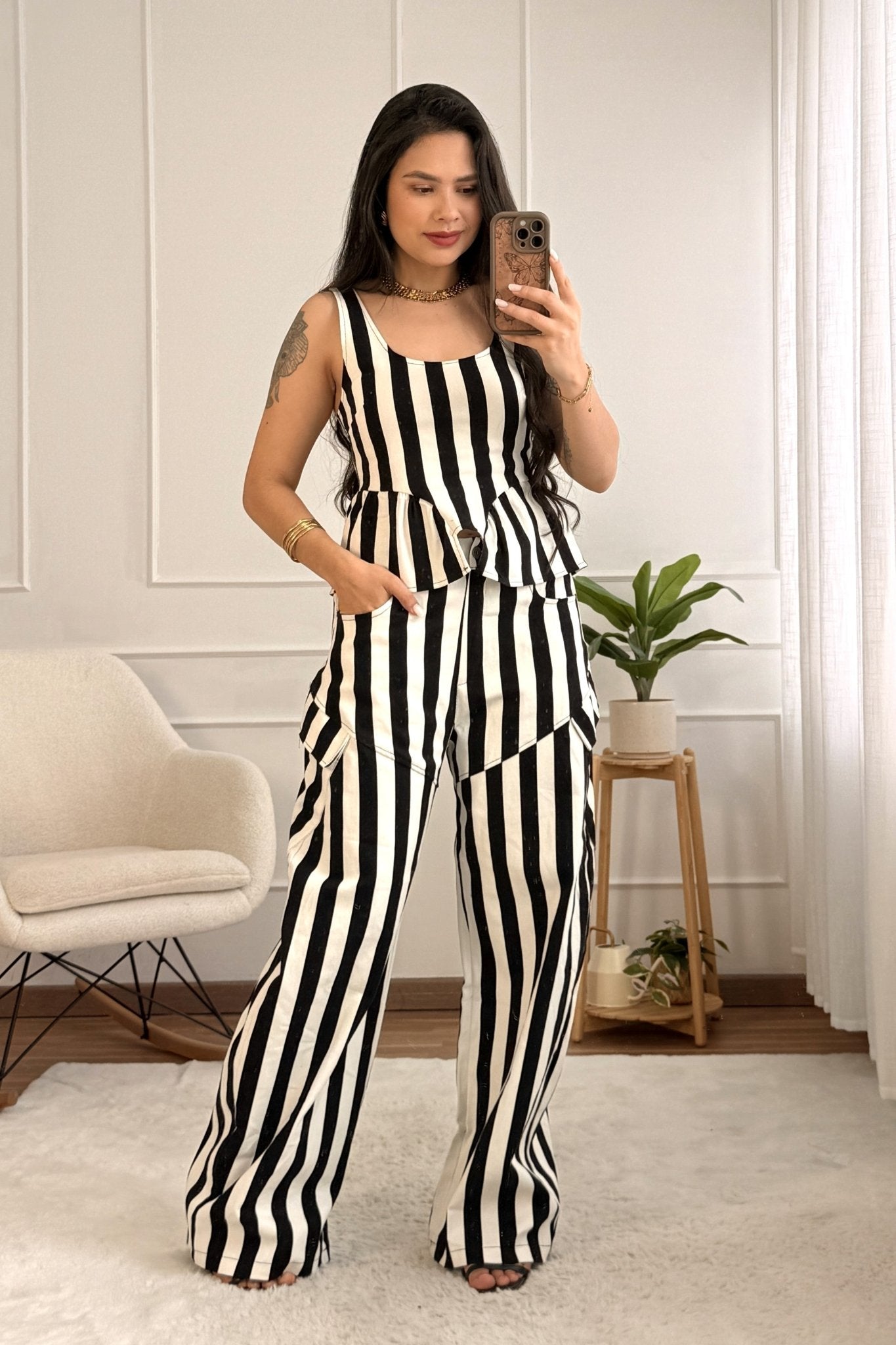 Conjunto top e calça às riscas - lavishiochicconjuntolavishiochic