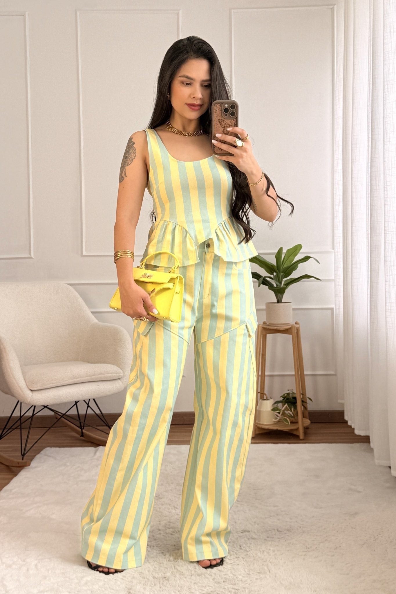 Conjunto top e calça às riscas - lavishiochicconjuntolavishiochic