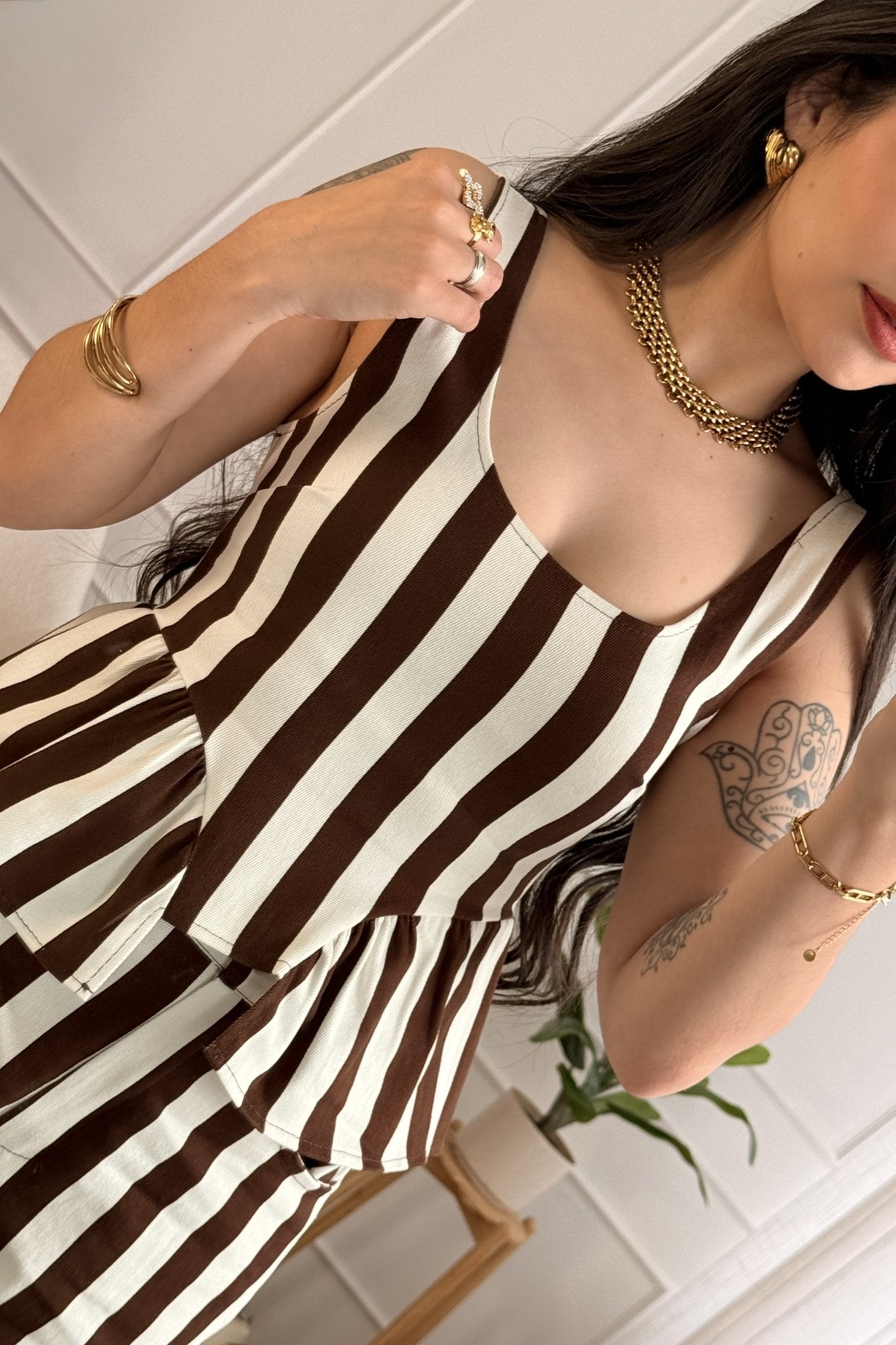 Conjunto top e calça às riscas - lavishiochicconjuntolavishiochic