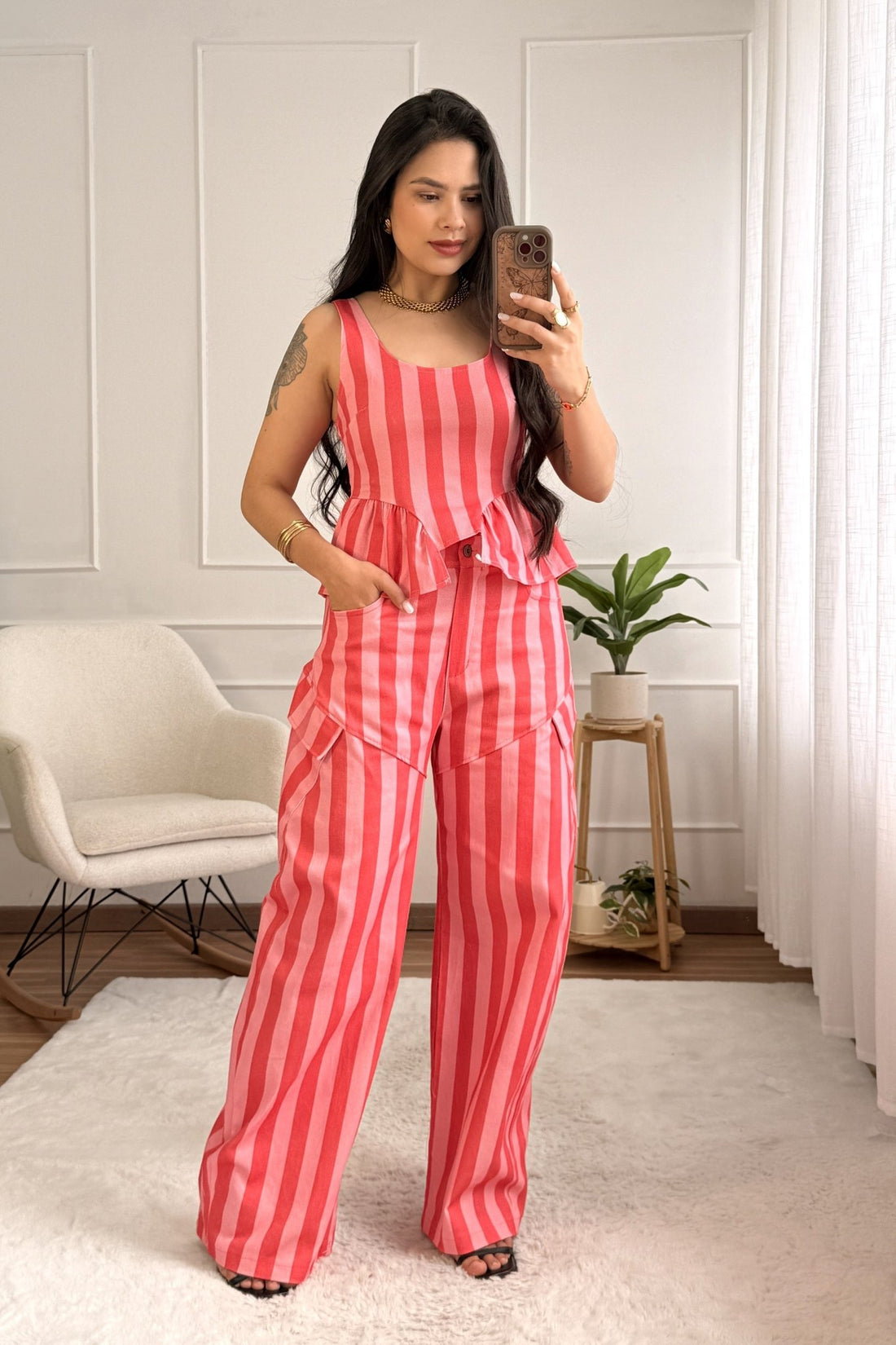 Conjunto top e calça às riscas - lavishiochicconjuntolavishiochic