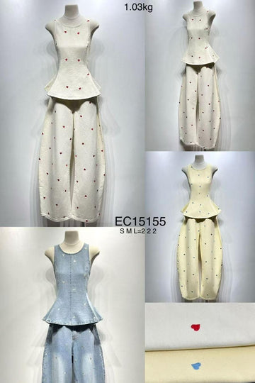 Conjunto ganga bordado corações MOCHY