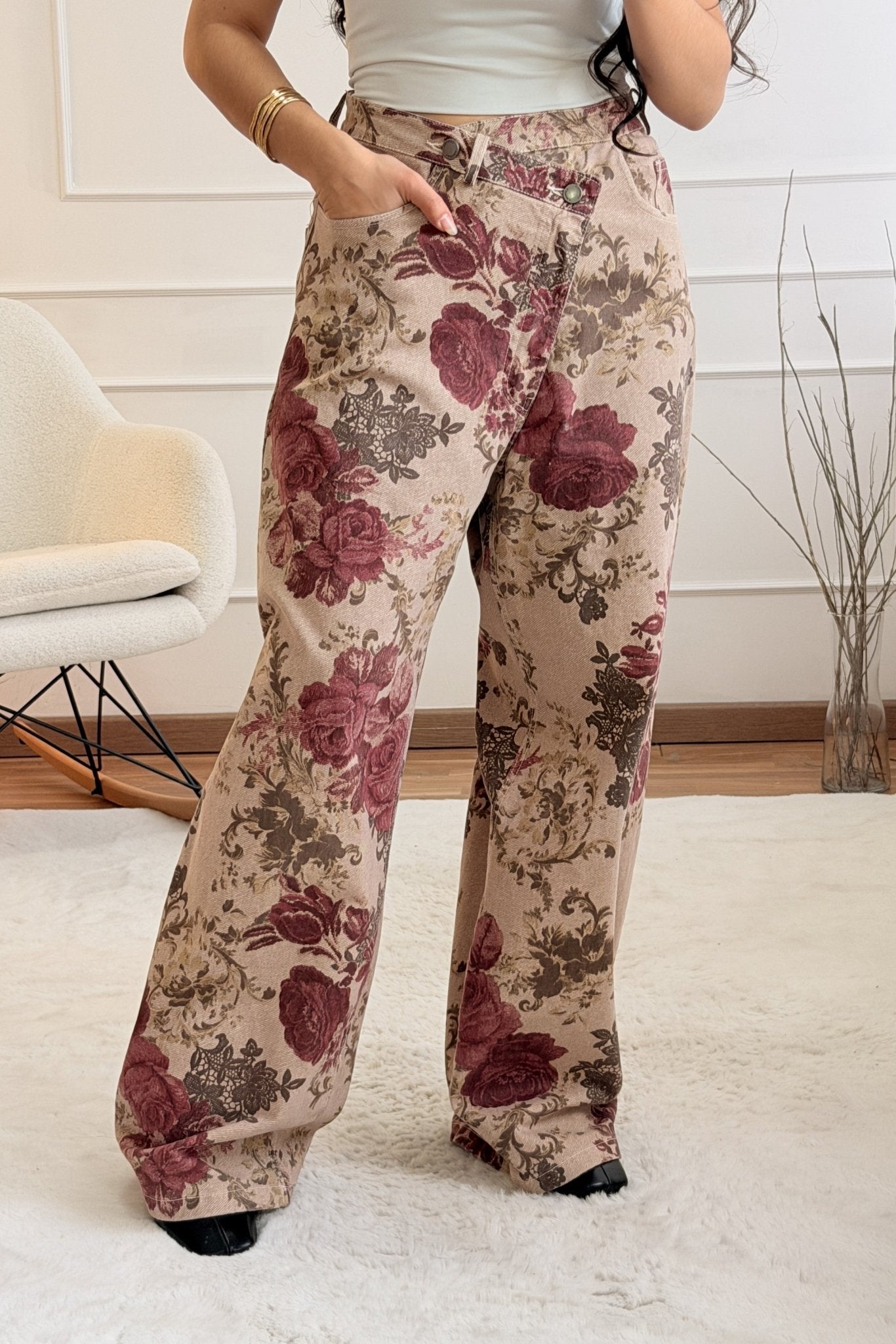 Jeans padrão floral LUMINA - lavishiochicCalçalumina