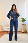 Macacão jeans com botões decorativos - lavishiochicmacacãolavishiochic