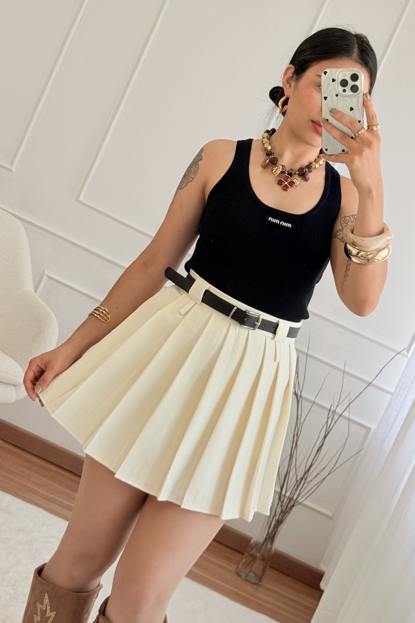 Saia Calção de pregas MOCHY (dois cintos) J1772 - lavishiochicsaiaMochy